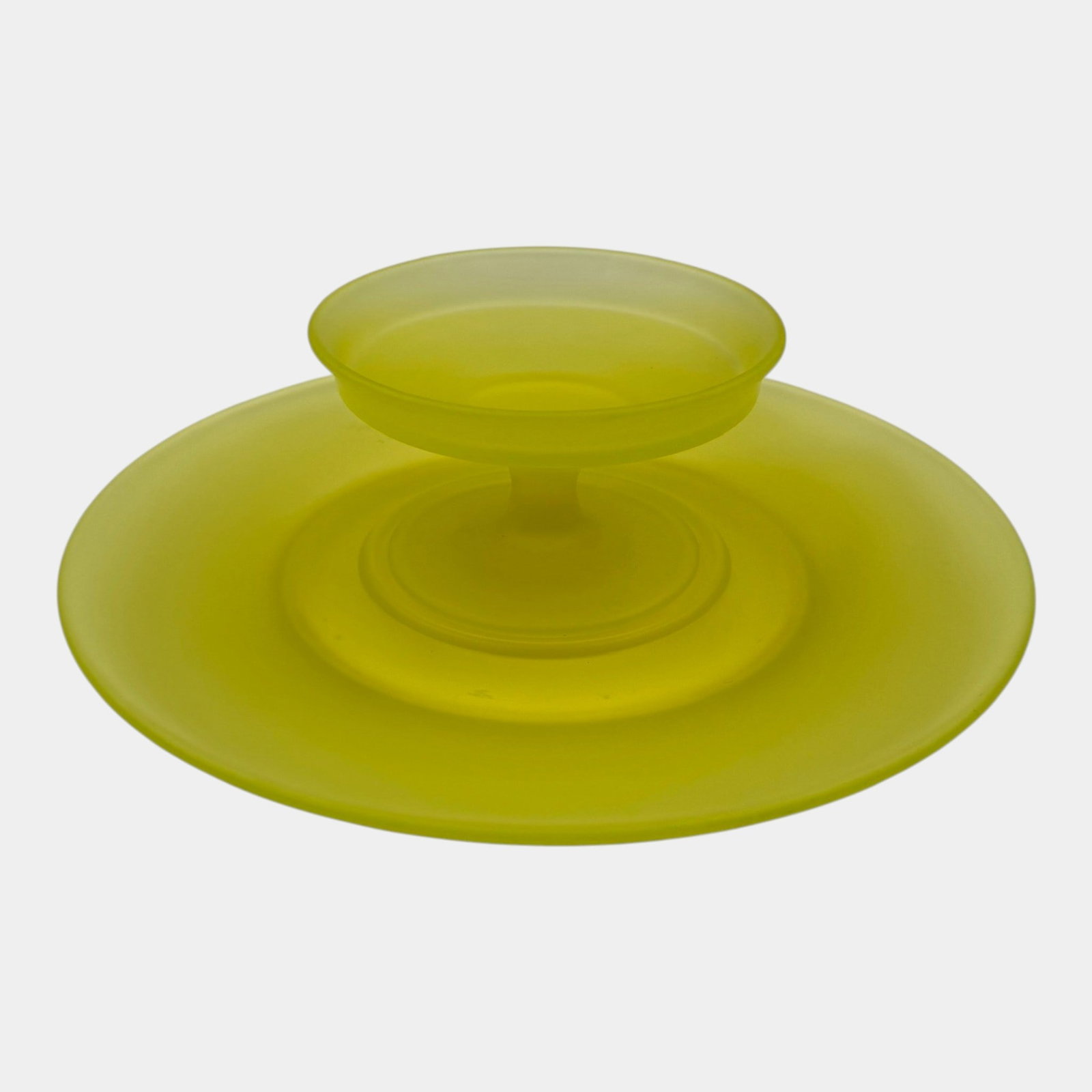 Tiffin Glass 1920s Art Deco Vaseline Uranium Canary Yellow Satin Glass Serving Platter & Compote (1 of 5)