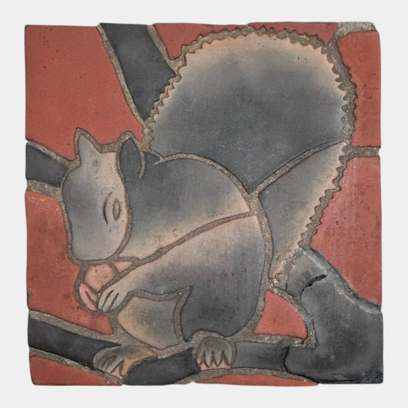 Contemporary Studio Art Pottery Hand Glazed Squirrel On Branch Ceramic Decorative Art Tile: Professional, fast, and affordable in house shipping available for all items. For higher resolution images please visit bid.craftedauctions.com Contemporary Studio Art Pottery Hand Glazed Squirrel On 
