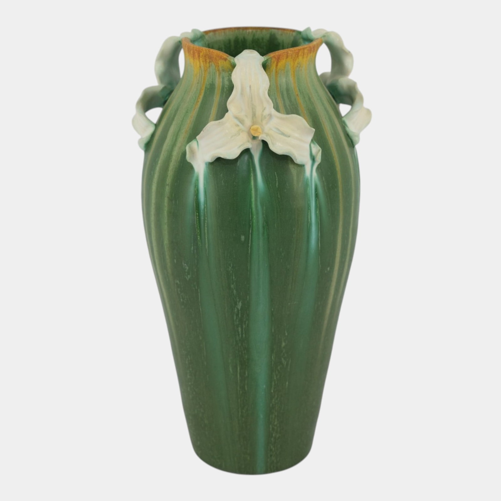 Ephraim Faience 2006 Arts and Crafts Art Pottery Trillium Green Ceramic Vase 418: Professional, fast, and affordable in house shipping available for all items. For higher resolution images please visit bid.craftedauctions.com Ephraim Faience 2006 Arts and Crafts Art Pottery Trilliu