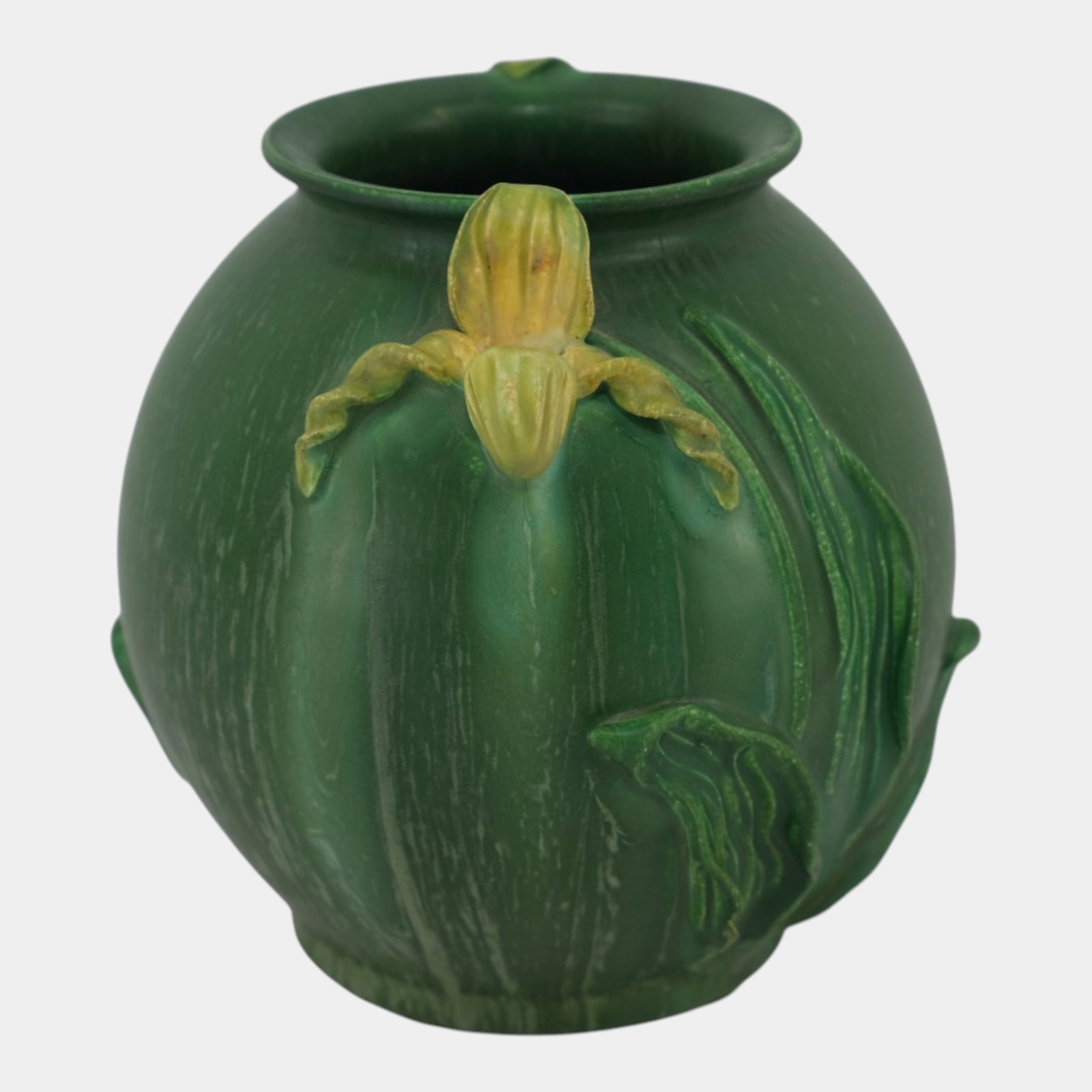 Ephraim Faience 2006 Arts and Crafts Pottery Yellow Lady Slipper Green Vase 311 (1 of 6)