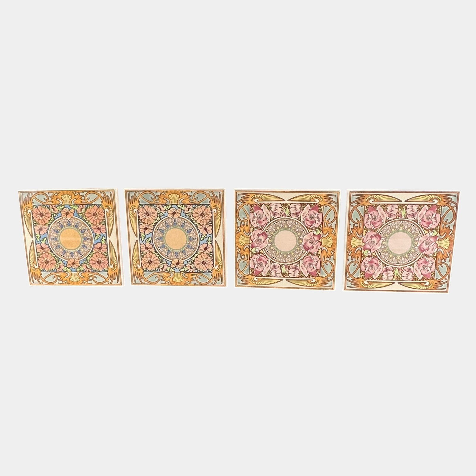 Contemporary Floral Arabesque Decorative Ceramic Wall Tiles In Blue & Pink Glazed Collection: Professional, fast, and affordable in house shipping available for all items. For higher resolution images please visit bid.craftedauctions.com Contemporary Floral Arabesque Decorative Ceramic Wall Ti