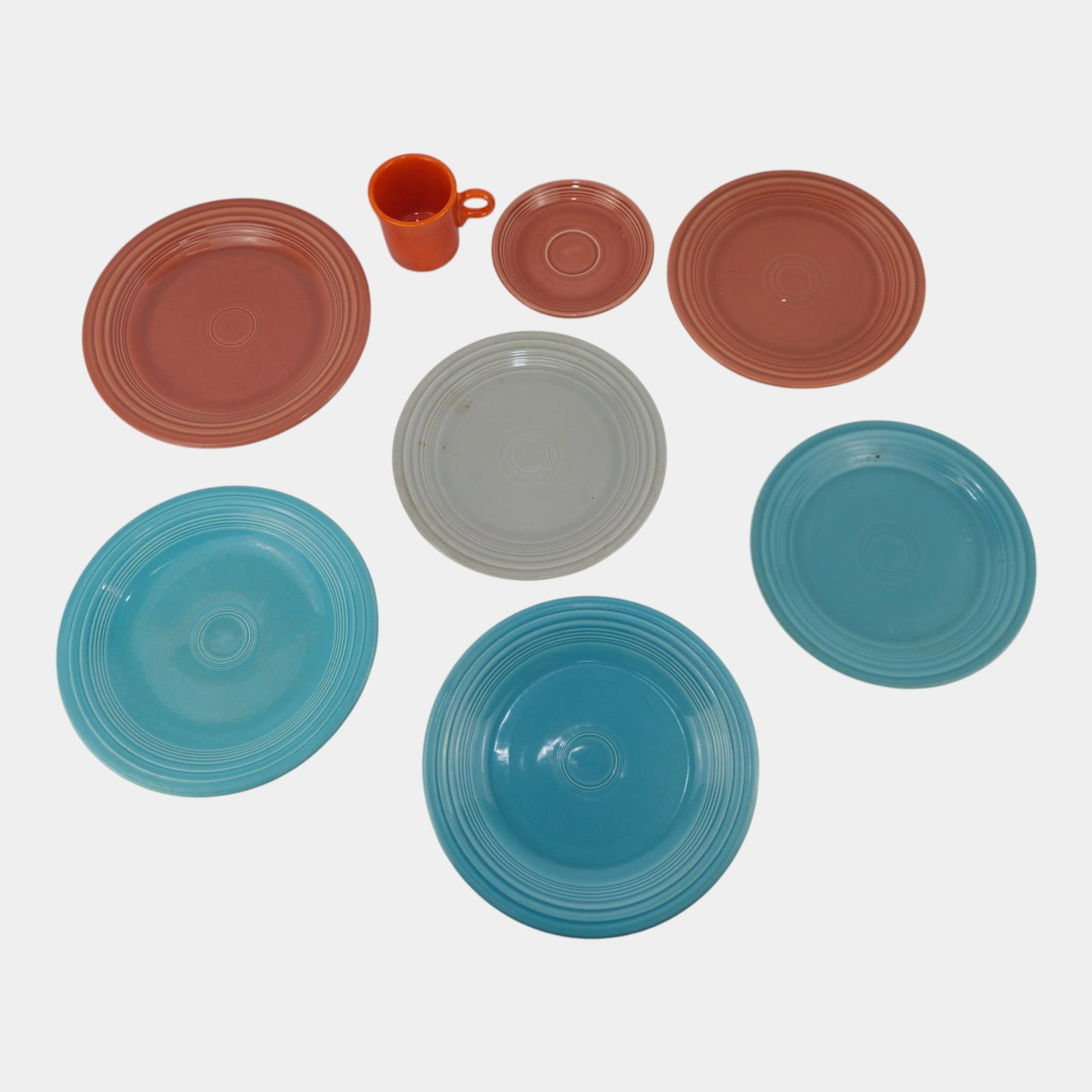 Homer Laughlin Fiesta Ware Turquoise, Rose, Gray & Red Dinnerware Plates Cup Collection (1 of 7)