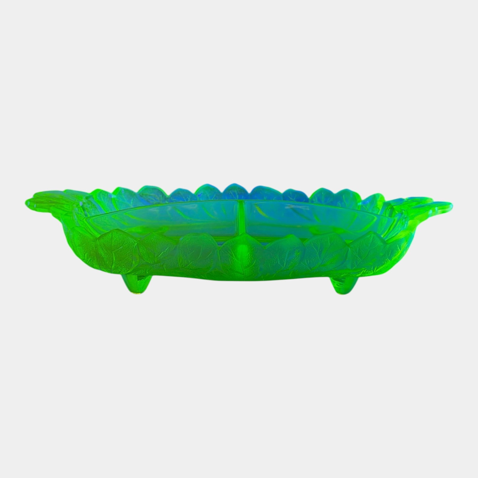 Cambridge Glass Co. 1920s "Arcadia" Vaseline Yellow Uranium Glass Divided Serving Dish (1 of 6)