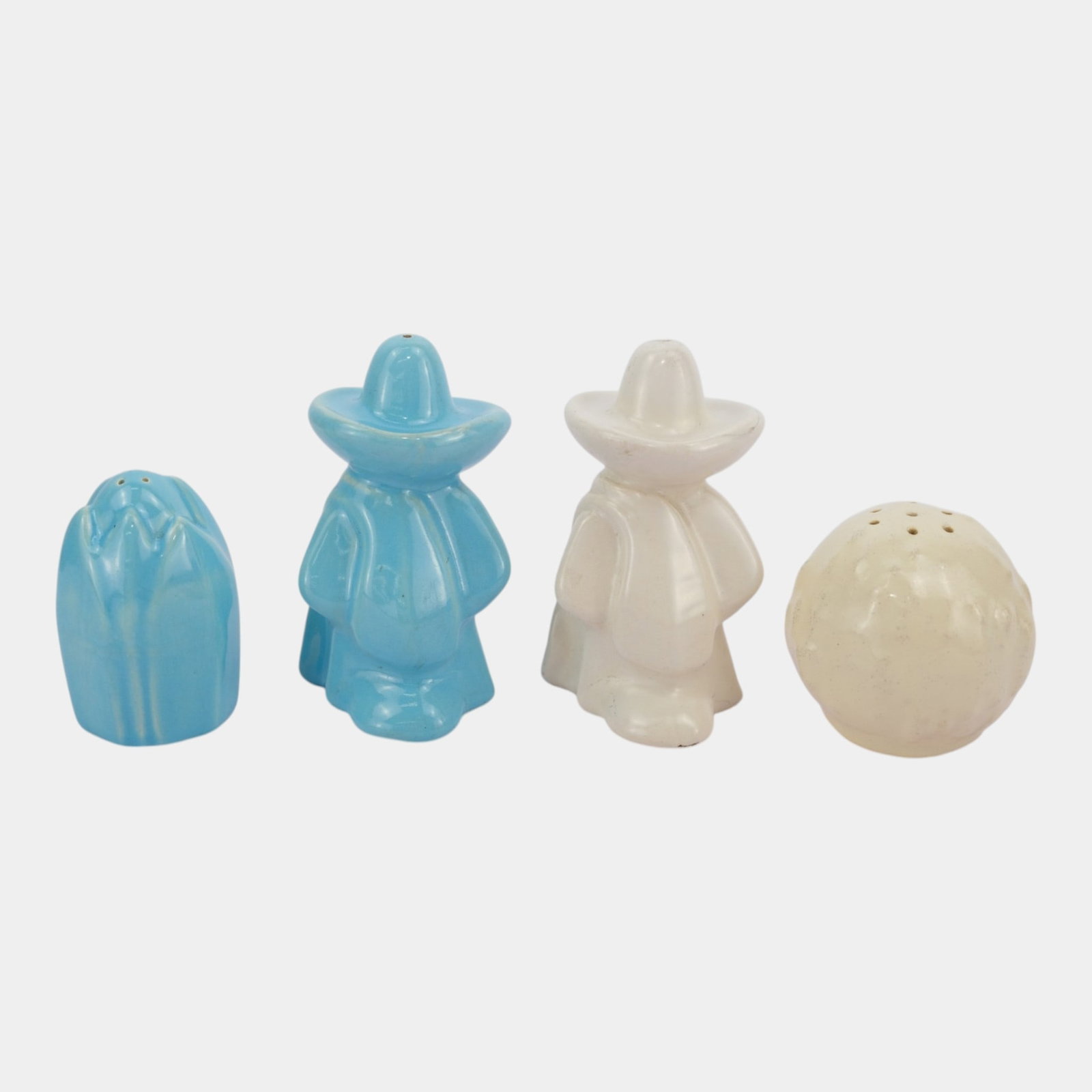 Catalina Island California Art Pottery White Blue "Senor" & Other Form Salt And Pepper Shakers (1 of 4)