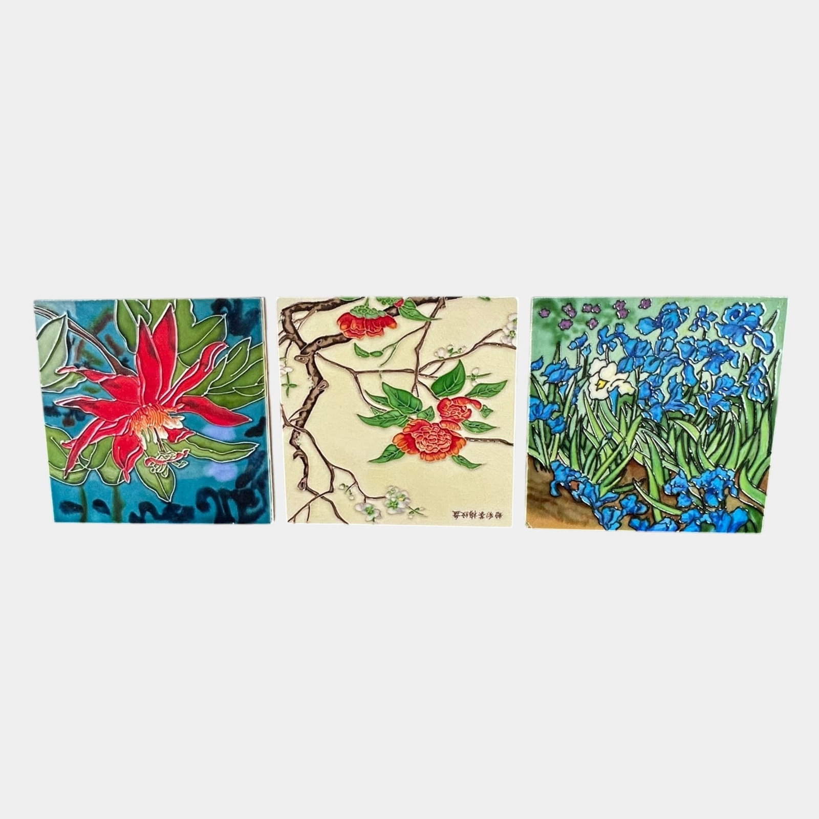 Contemporary Studio Art Pottery Hand Decorated Floral Ceramic Decorative Tile Collection: Professional, fast, and affordable in house shipping available for all items. For higher resolution images please visit bid.craftedauctions.com Contemporary Studio Art Pottery Hand Decorated Floral Ce