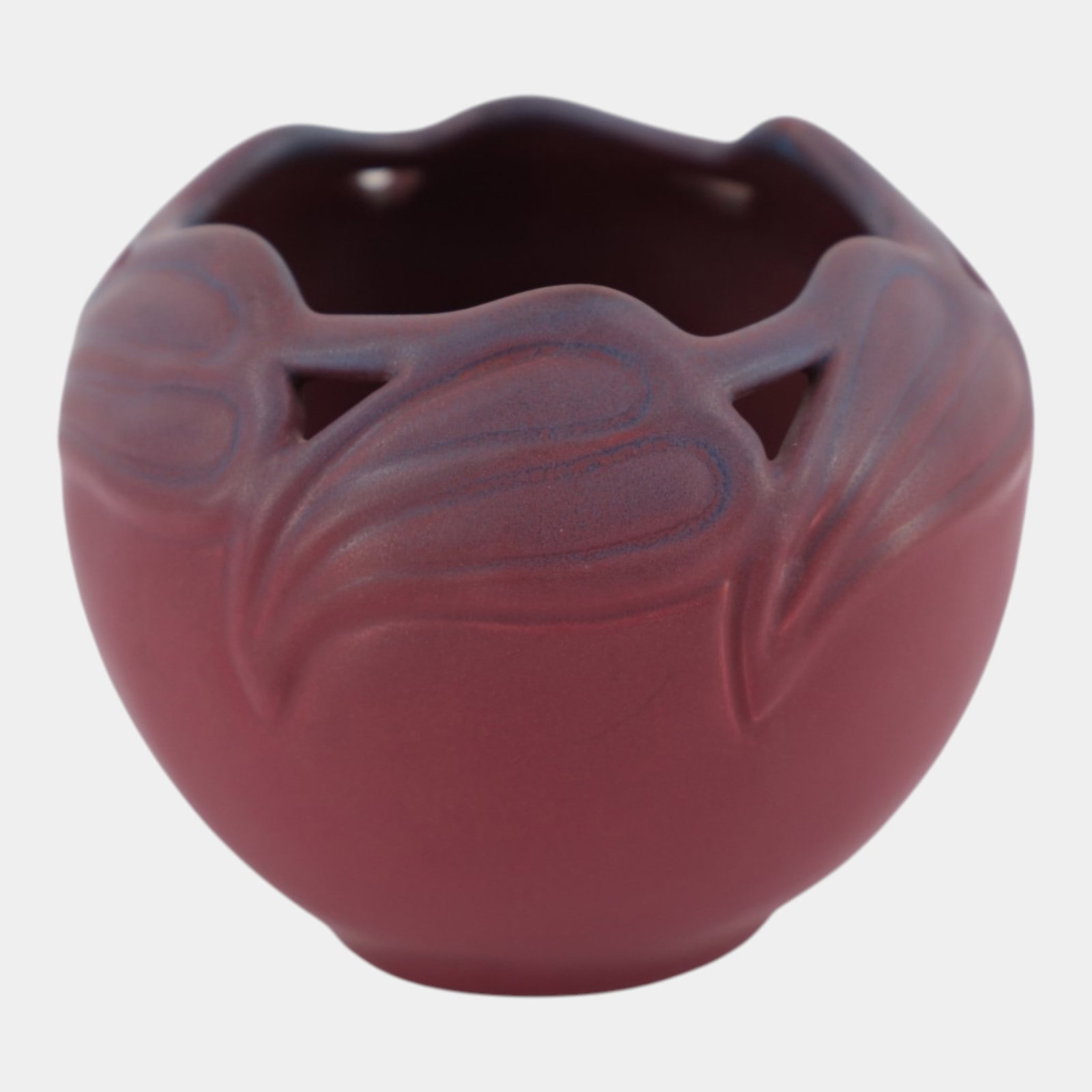 Van Briggle Mid Century Modern Matte Mulberry Stylized Leaf Art Pottery Bowl Vase: Professional, fast, and affordable in house shipping available for all items. For higher resolution images please visit bid.craftedauctions.com Van Briggle Mid Century Modern Matte Mulberry Stylized L