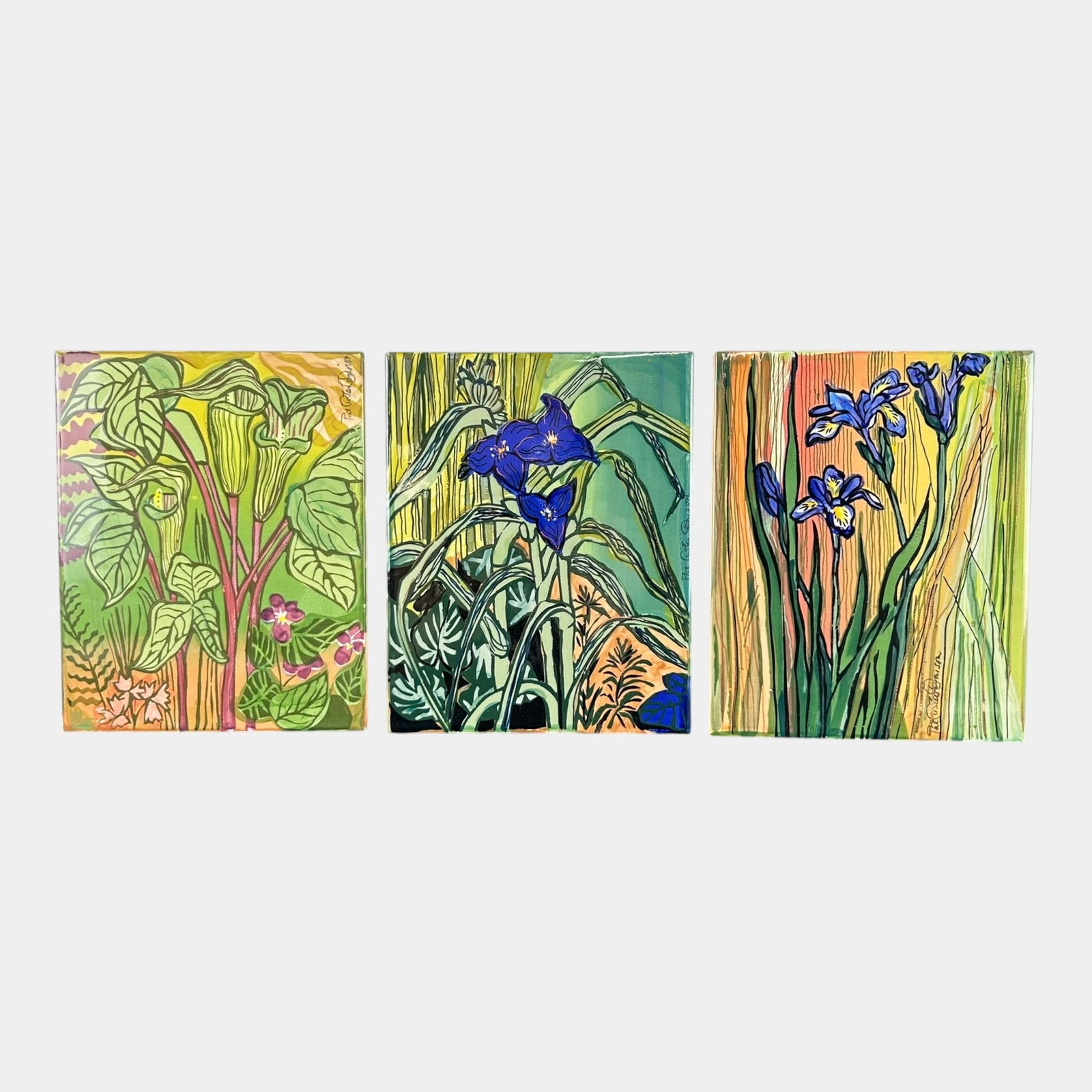 Pat Custer Denison Contemporary Botanical Iris & Garden Ceramic Art Tile Collection: Professional, fast, and affordable in house shipping available for all items. For higher resolution images please visit bid.craftedauctions.com Pat Custer Denison Contemporary Botanical Iris & Garden 