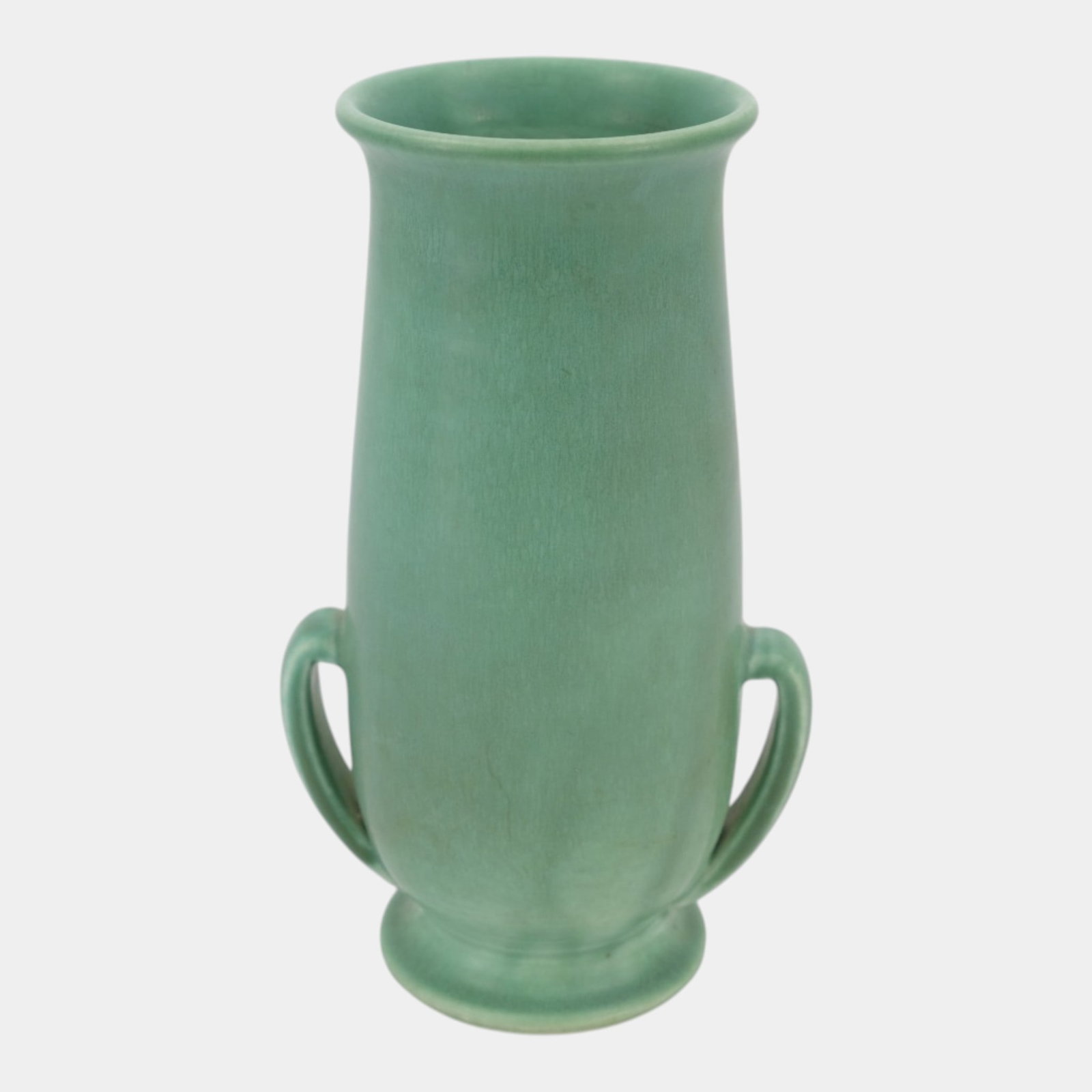 Rookwood 1929 Vintage Arts And Crafts Pottery Green Ceramic Handled Vase 6114E: Professional, fast, and affordable in house shipping available for all items. For higher resolution images please visit bid.craftedauctions.com Rookwood 1929 Vintage Arts And Crafts Pottery Green Cera