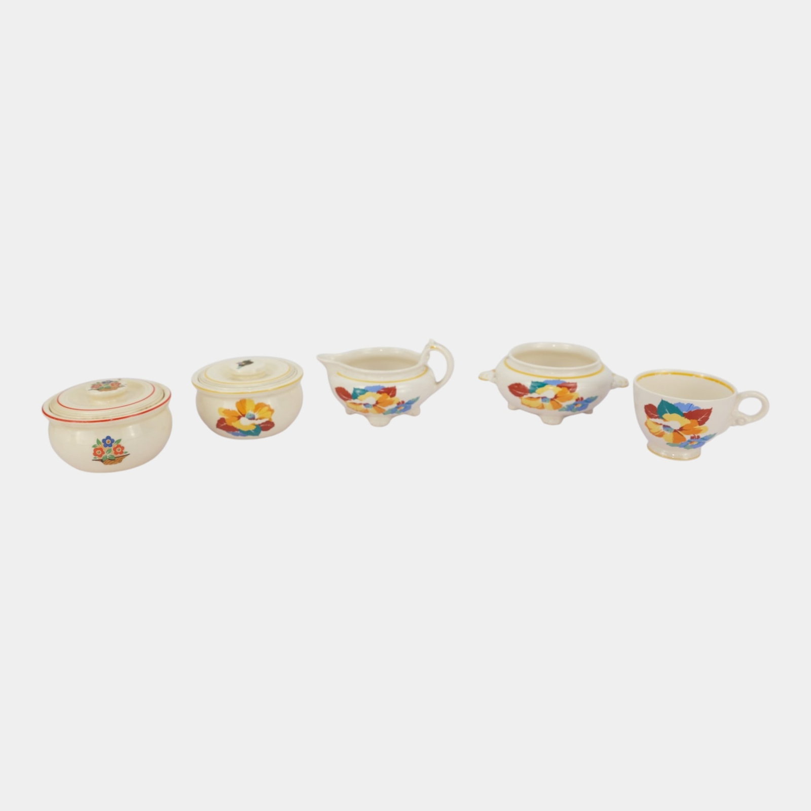 Homer Laughlin Kitchen Kraft & Nautilus 1930s Floral Decorated Lidded Bowls Teacup Creamer (1 of 5)