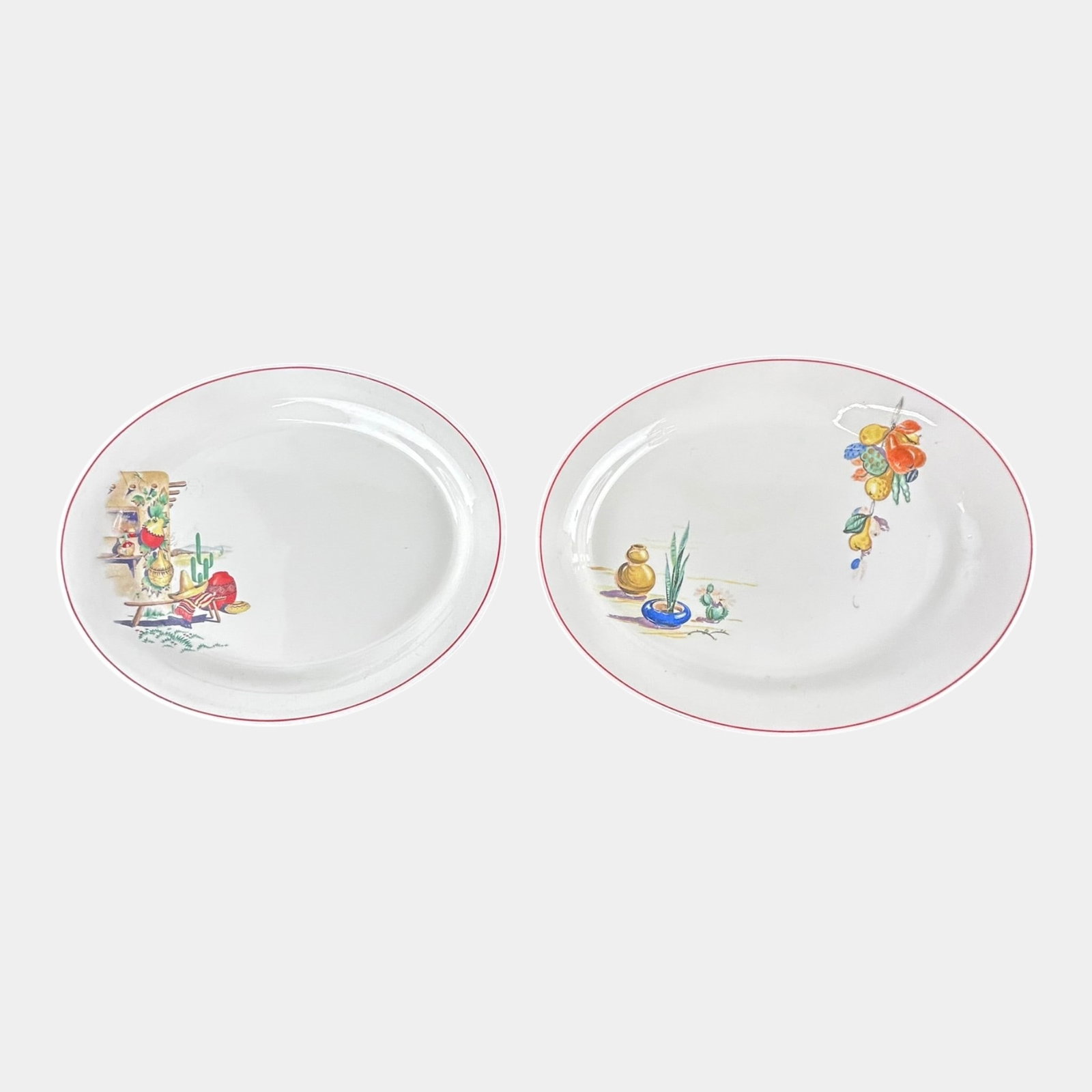 Homer Laughlin Co Swing Eggshell Mexicana Hacienda Pattern Oval Serving Trays: Professional, fast, and affordable in house shipping available for all items. For higher resolution images please visit bid.craftedauctions.com Homer Laughlin Co Swing Eggshell Mexicana Hacienda Patte