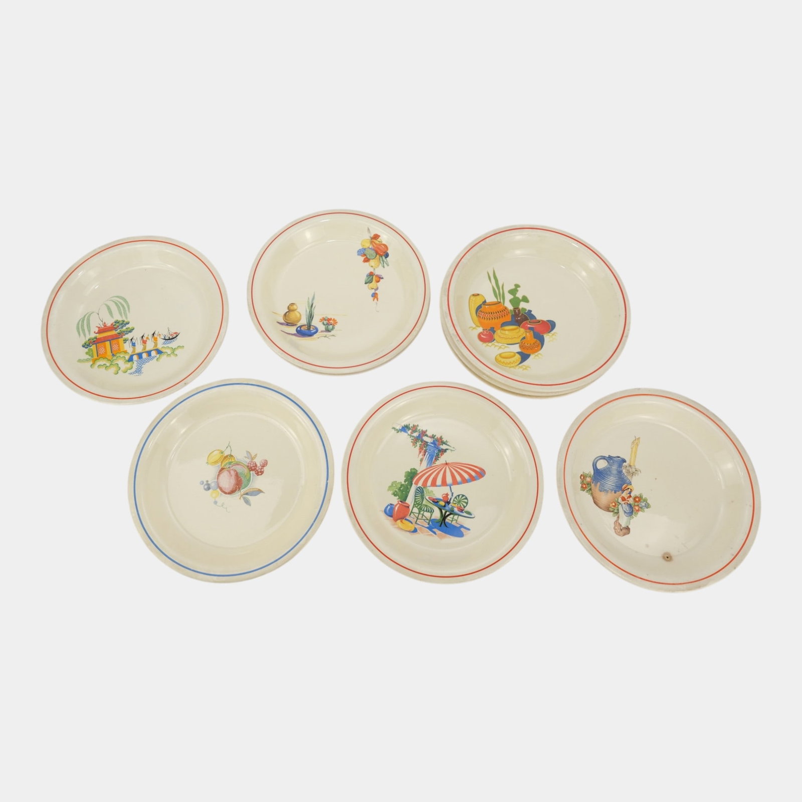Homer Laughlin Oven Serve 1930s Art Deco Mexicana Hacienda & Other Patterned Dishes: Professional, fast, and affordable in house shipping available for all items. For higher resolution images please visit bid.craftedauctions.com Homer Laughlin Oven Serve 1930s Art Deco Mexicana Hacien