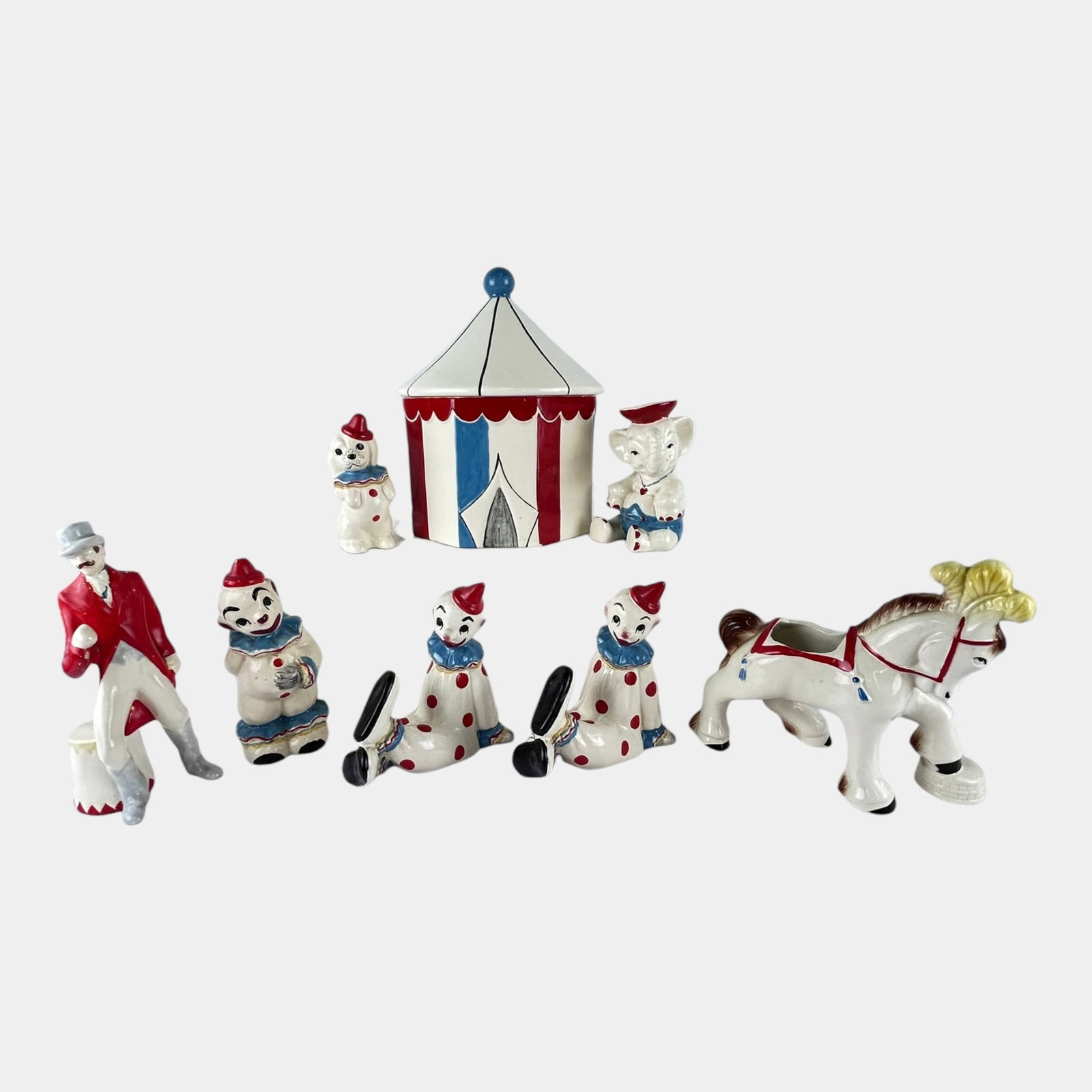 Brayton Laguna California Mid Century Circus Ringmaster Clowns Dogs & Horse Figurines (1 of 4)