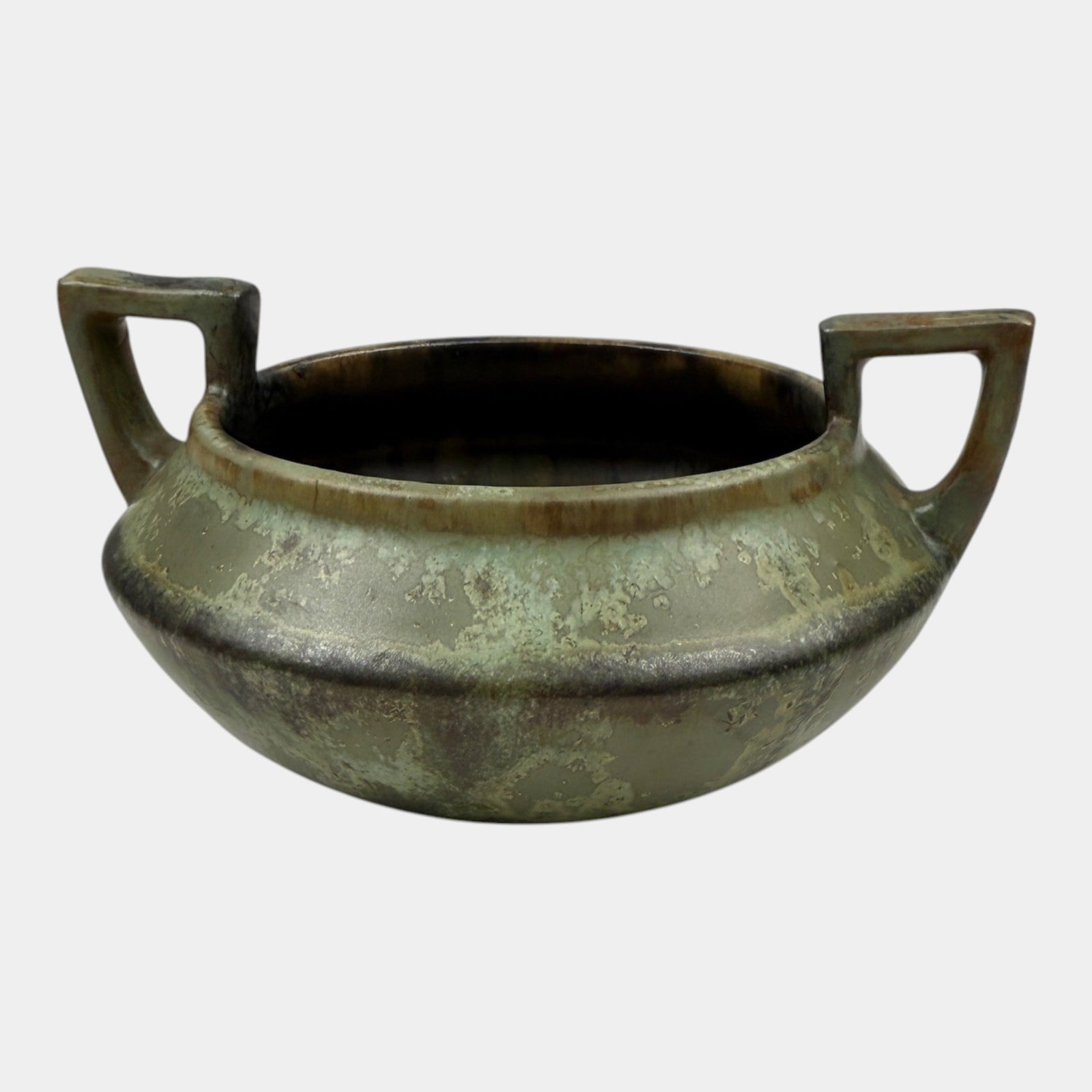 Fulper 1909-17 Arts And Crafts Pottery Leopard Skin Mottled Green Ceramic Handled Bowl 73 (1 of 6)