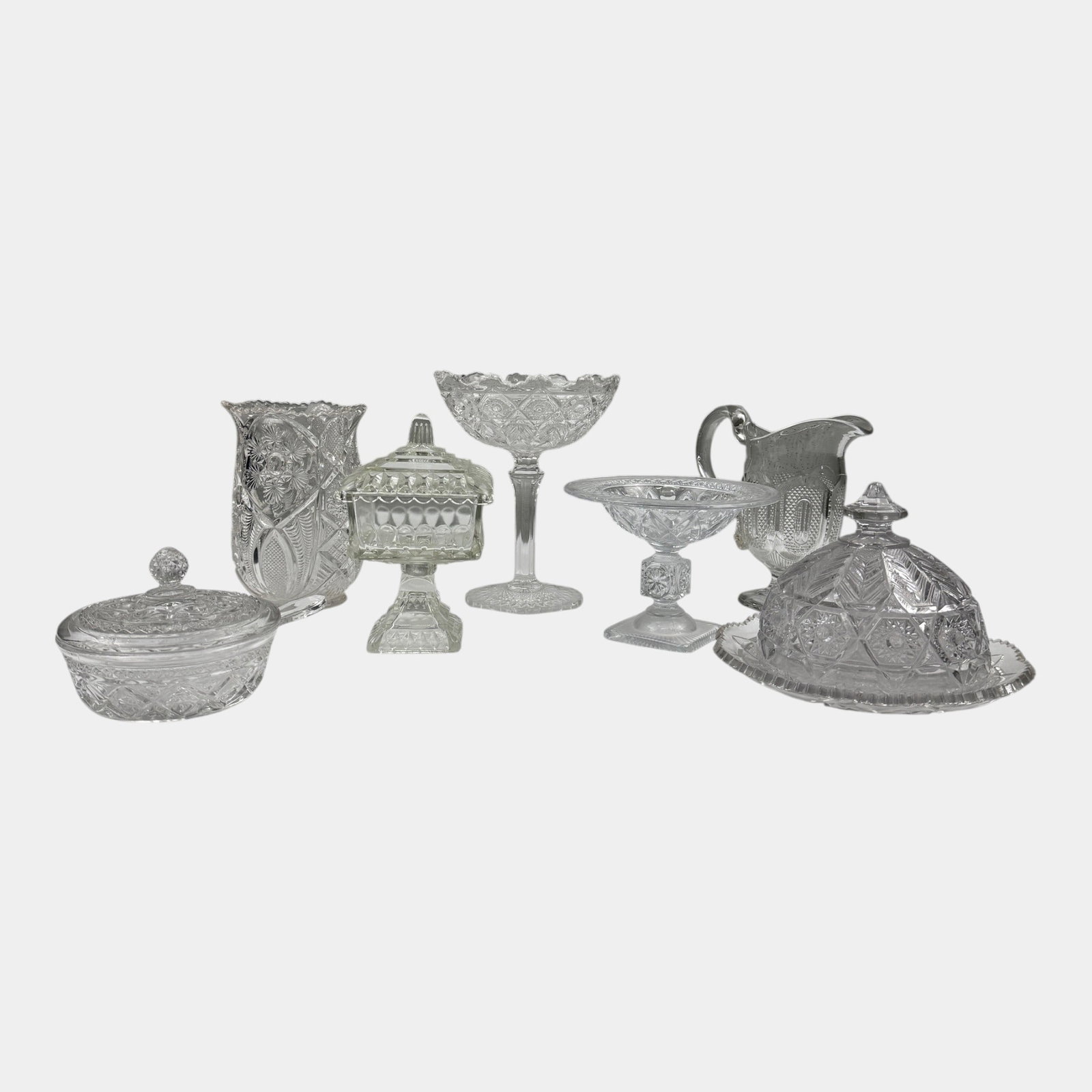 Jeannette Glass Clear Wedding Box & Other Clear Pattern Glass Compote, Candy Dish, Butter Dish, (1 of 8)