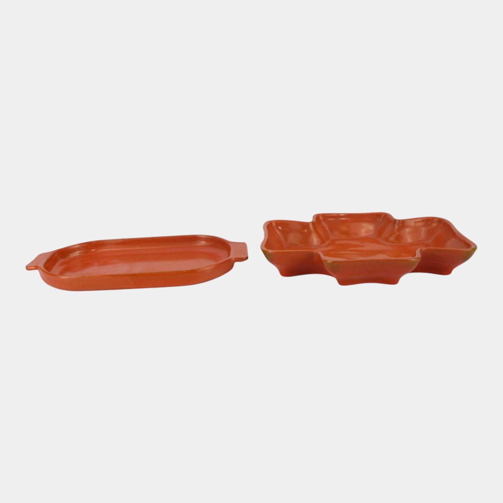 Catalina Island California Pottery 1930s Orange Art Deco Cross Dish & Condiment Tray Pair (1 of 5)