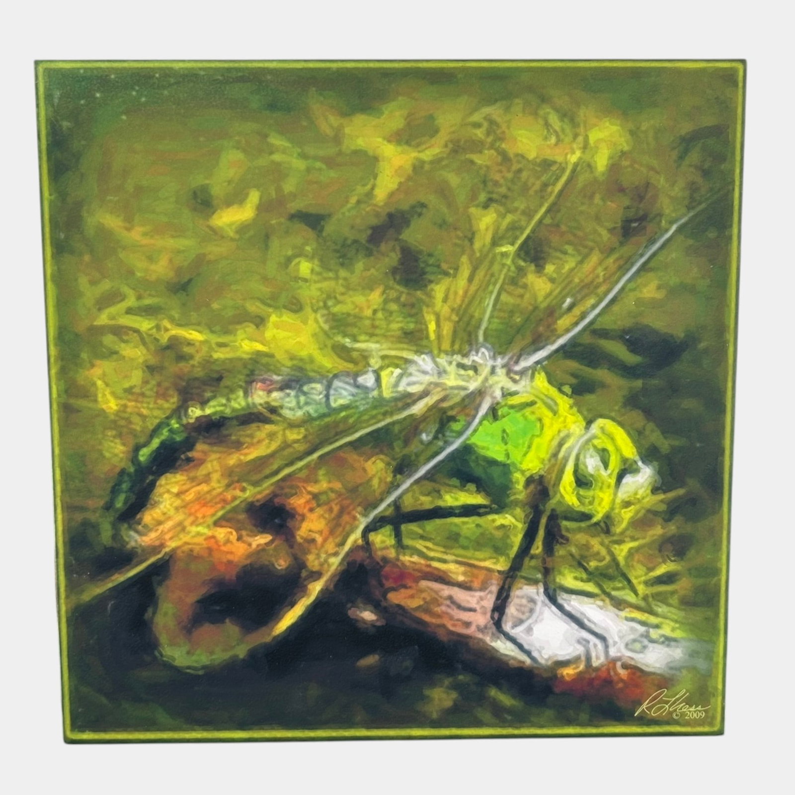 Contemporary Hand Painted Dragonfly Insect Decorative Ceramic Art Tile Wall Plaque: Professional, fast, and affordable in house shipping available for all items. For higher resolution images please visit bid.craftedauctions.com Contemporary Hand Painted Dragonfly Insect Decorative Ce
