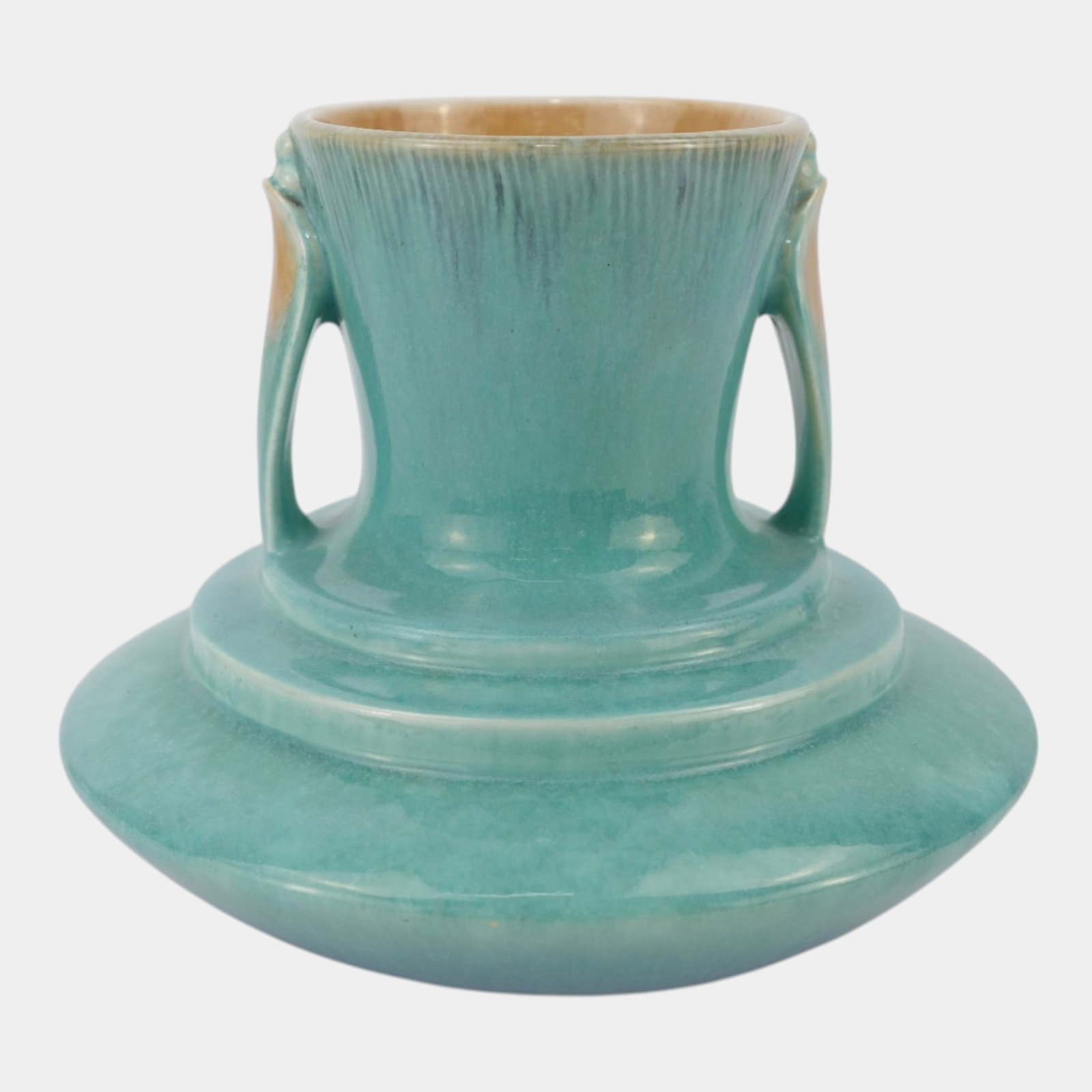 Roseville Orian Turquoise 1935 Vintage Art Deco Pottery Ceramic Vase 737-7: Professional, fast, and affordable in house shipping available for all items. For higher resolution images please visit bid.craftedauctions.com Roseville Orian Turquoise 1935 Vintage Art Deco Pottery 