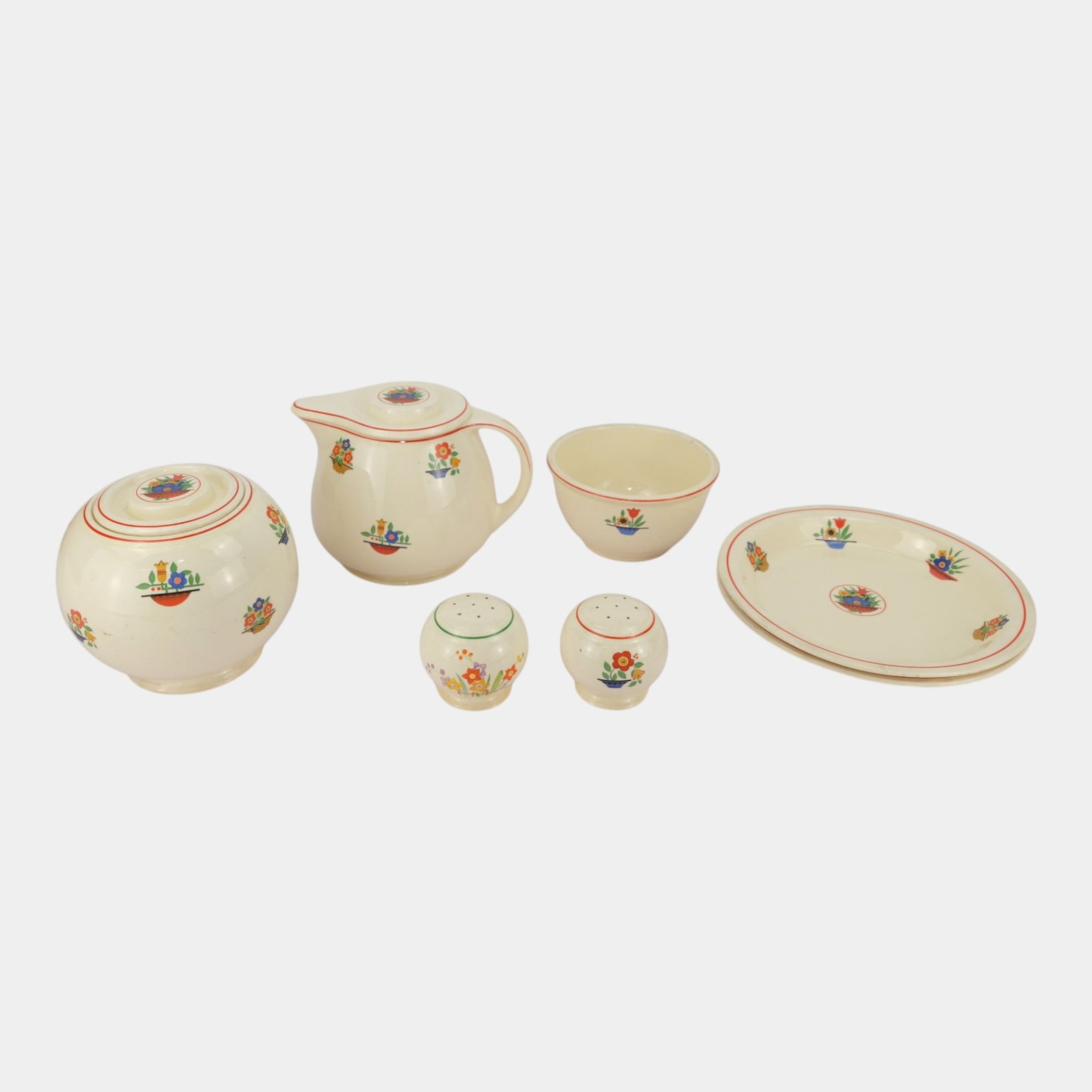 Homer Laughlin Kitchen Kraft 1930s Art Deco Kitchen Bouquet Ball Cannister Pitcher Shakers Bowls (1 of 7)