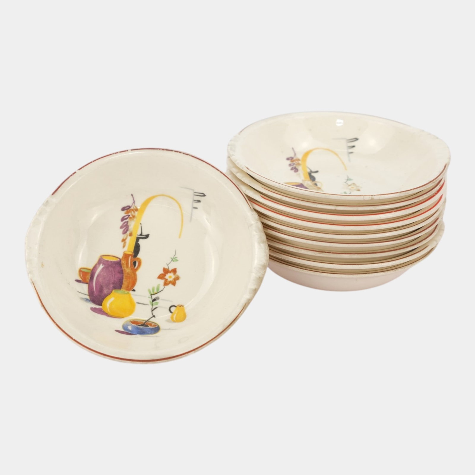 Paden City Pottery 1930s Art Deco Patio Mexicana Pottery Bowls Set Of 10 Bowls (1 of 5)