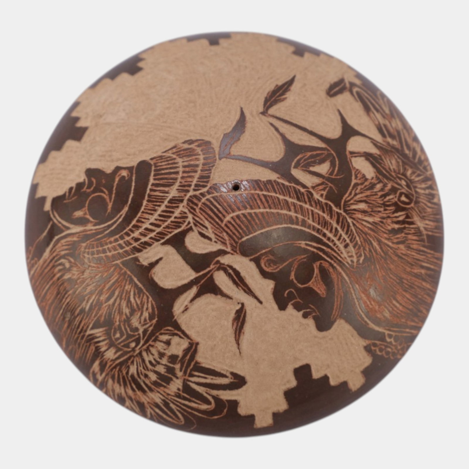 Paul Naranjo Santa Clara Pueblo Native American Chief Sgraffito Carved Seed Pot: Professional, fast, and affordable in house shipping available for all items. For higher resolution images please visit bid.craftedauctions.com Paul Naranjo Santa Clara Pueblo Native American Chief Sg