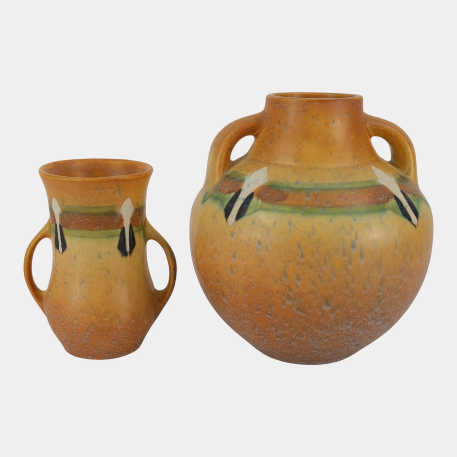Roseville Montacello Tan 1931 Vintage Arts And Crafts Pottery Ceramic Vases (1 of 7)