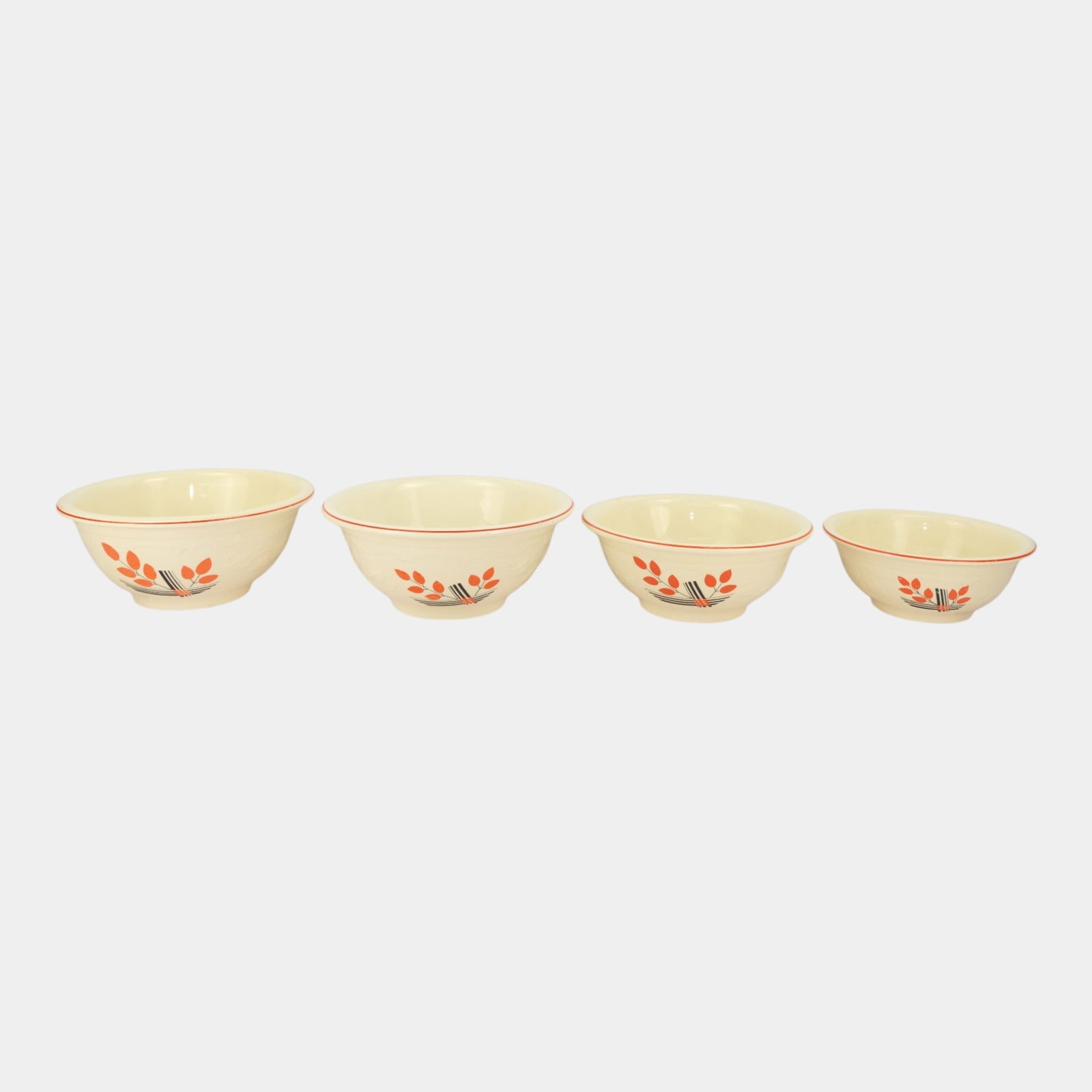 Homer Laughlin Kitchen Kraft Deco Leaf Pattern Mixing Bowls Set Of 4 (1 of 5)