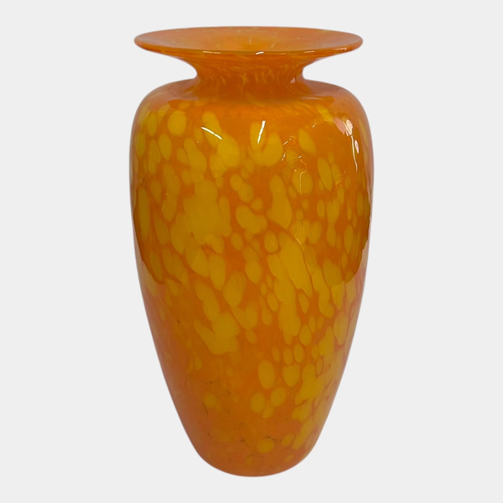 Kris Egerstrom Contemporary Hand Blown Orange Mottled Studio Art Glass Decorative Vase: Professional, fast, and affordable in house shipping available for all items. For higher resolution images please visit bid.craftedauctions.com Kris Egerstrom Contemporary Hand Blown Orange Mottled St