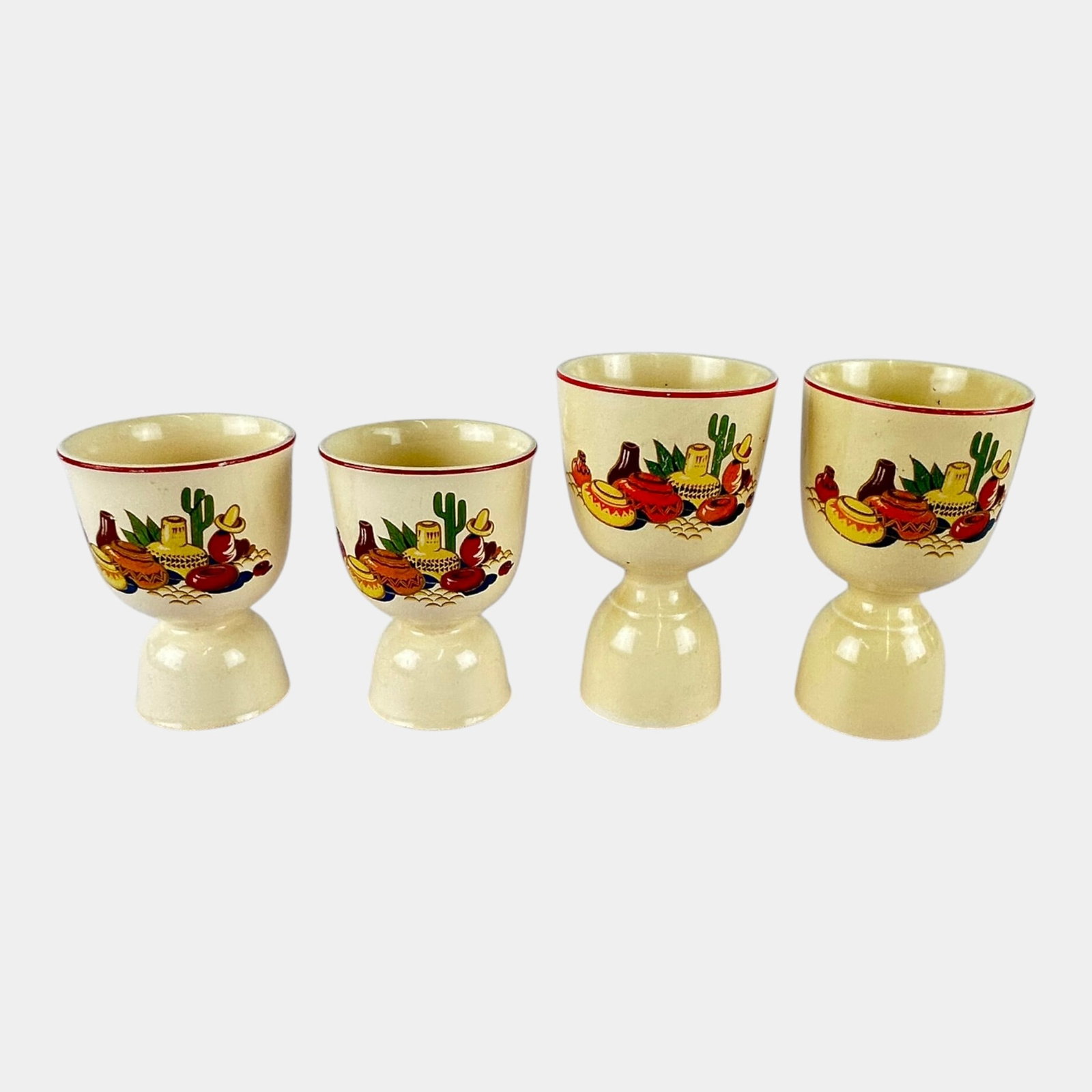 Homer Laughlin Co Kitchen Kraft 1930s Red Band Accented Mexicana Egg Cups (1 of 4)