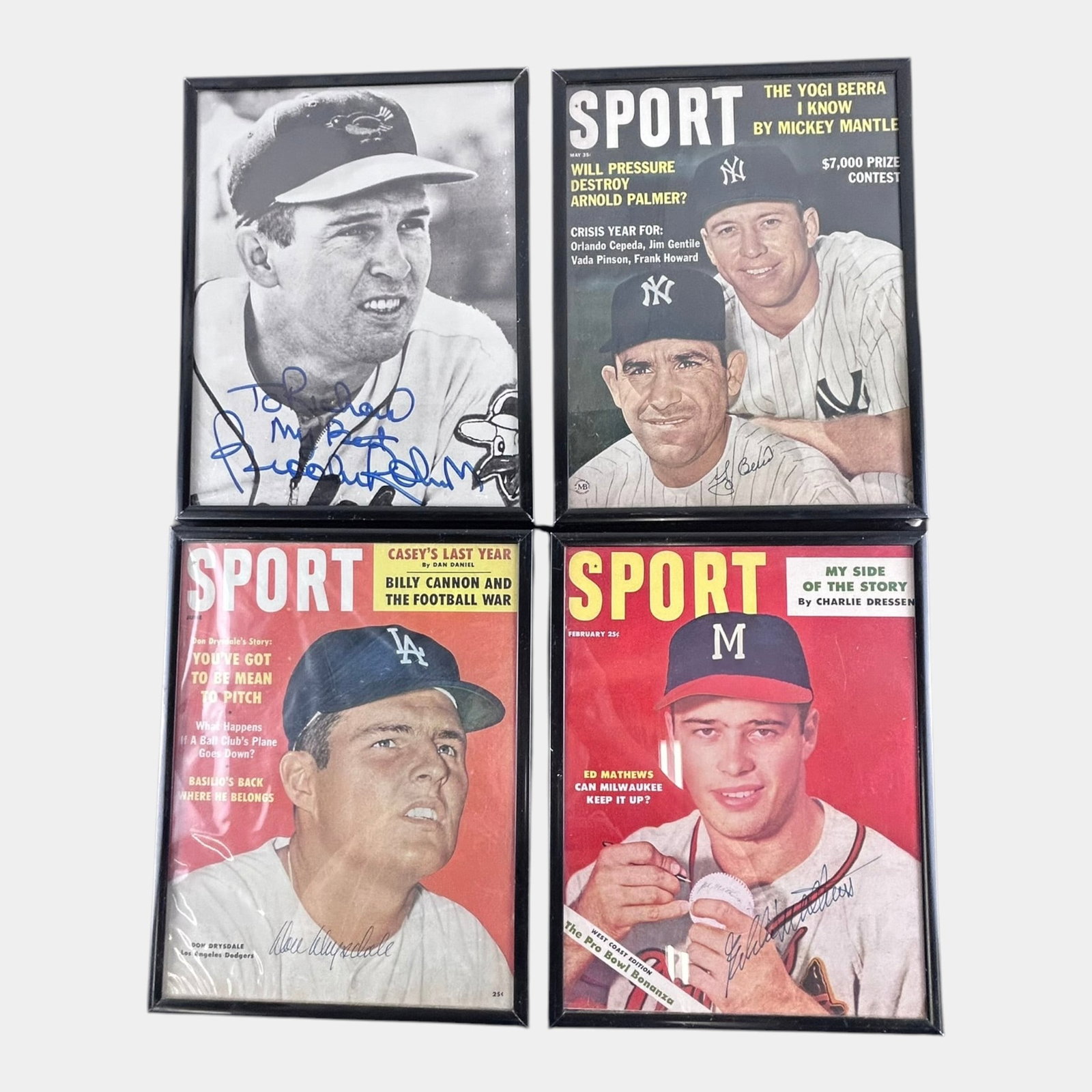 Brooks Robinson, Yogi Berra, Ed Mathews, Don Drysdale Baseball Signed Magazine Covers & Photo: Professional, fast, and affordable in house shipping available for all items. For higher resolution images please visit bid.craftedauctions.com Brooks Robinson, Yogi Berra, Ed Mathews, Don Drysdale Ba