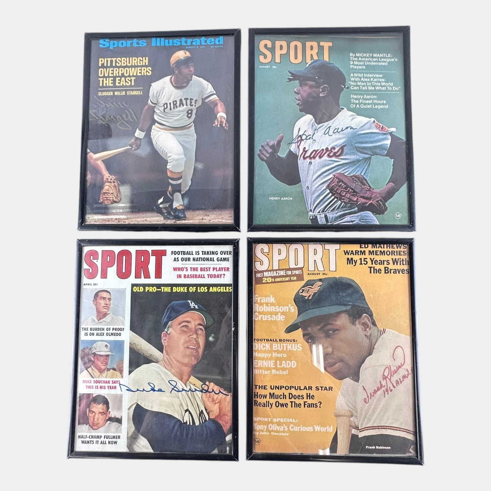 Willie Stargell, Henry Aaron, Frank Robinson, Duke Snider Signed Sport Magazine Covers: Professional, fast, and affordable in house shipping available for all items. For higher resolution images please visit bid.craftedauctions.com Willie Stargell, Henry Aaron, Frank Robinson, Duke Snide