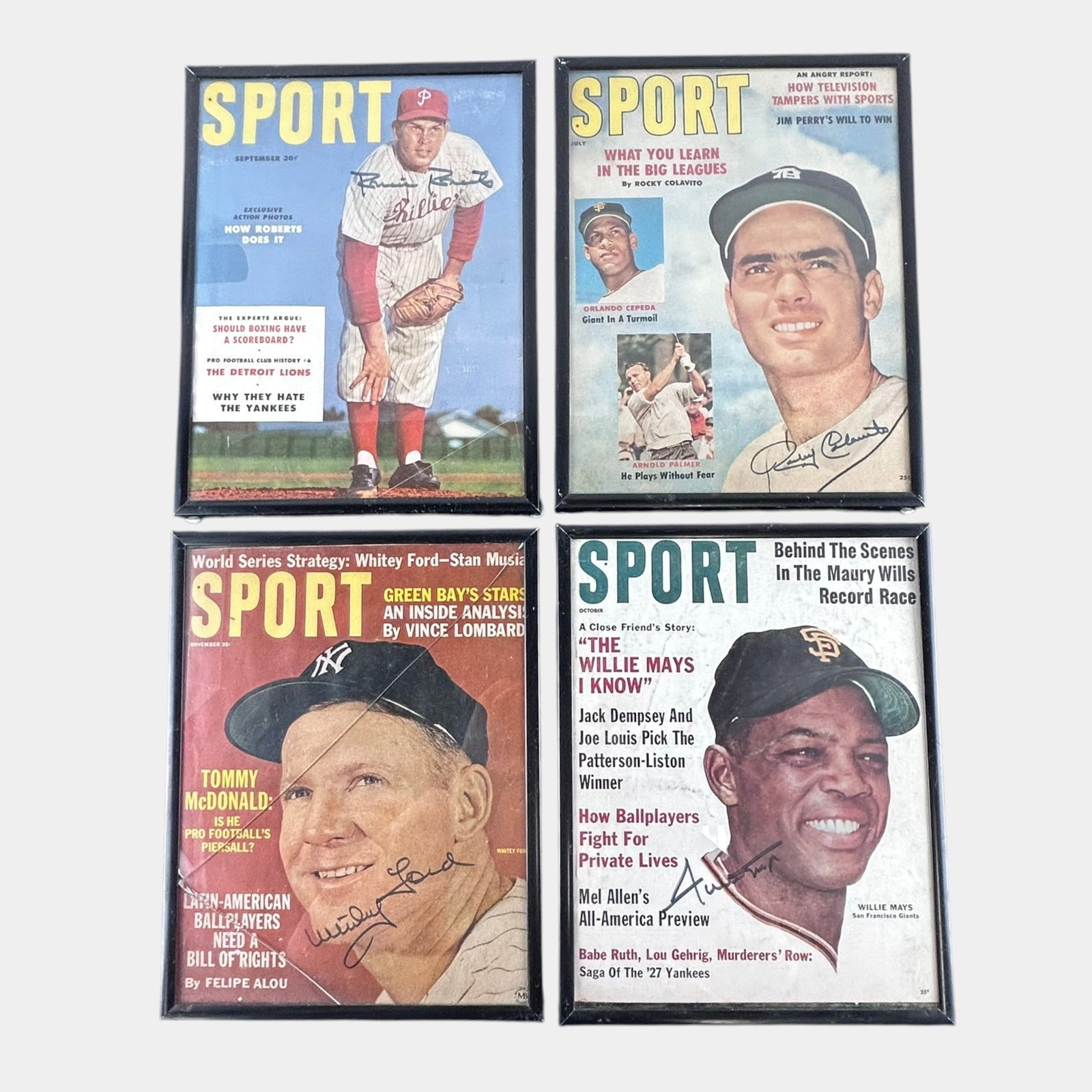 Robin Roberts, Roberto Clemente, Willie Mays, Whitey Ford Signed Baseball Magazine Covers: Professional, fast, and affordable in house shipping available for all items. For higher resolution images please visit bid.craftedauctions.com Robin Roberts, Roberto Clemente, Willie Mays, Whitey For