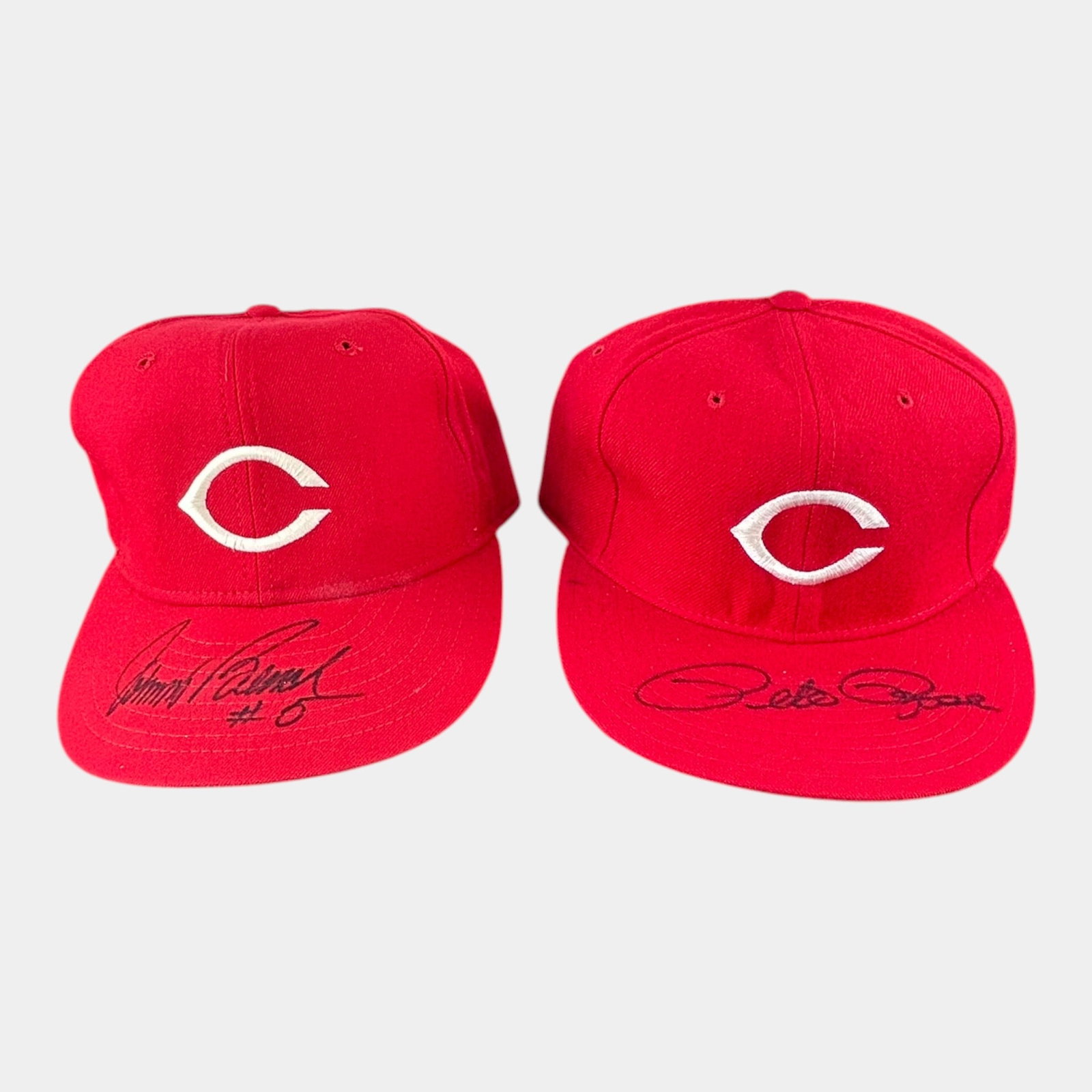 Johnny Bench & Pete Rose Hand Signed Autographed Cincinnati Reds Baseball Caps Hats (1 of 8)
