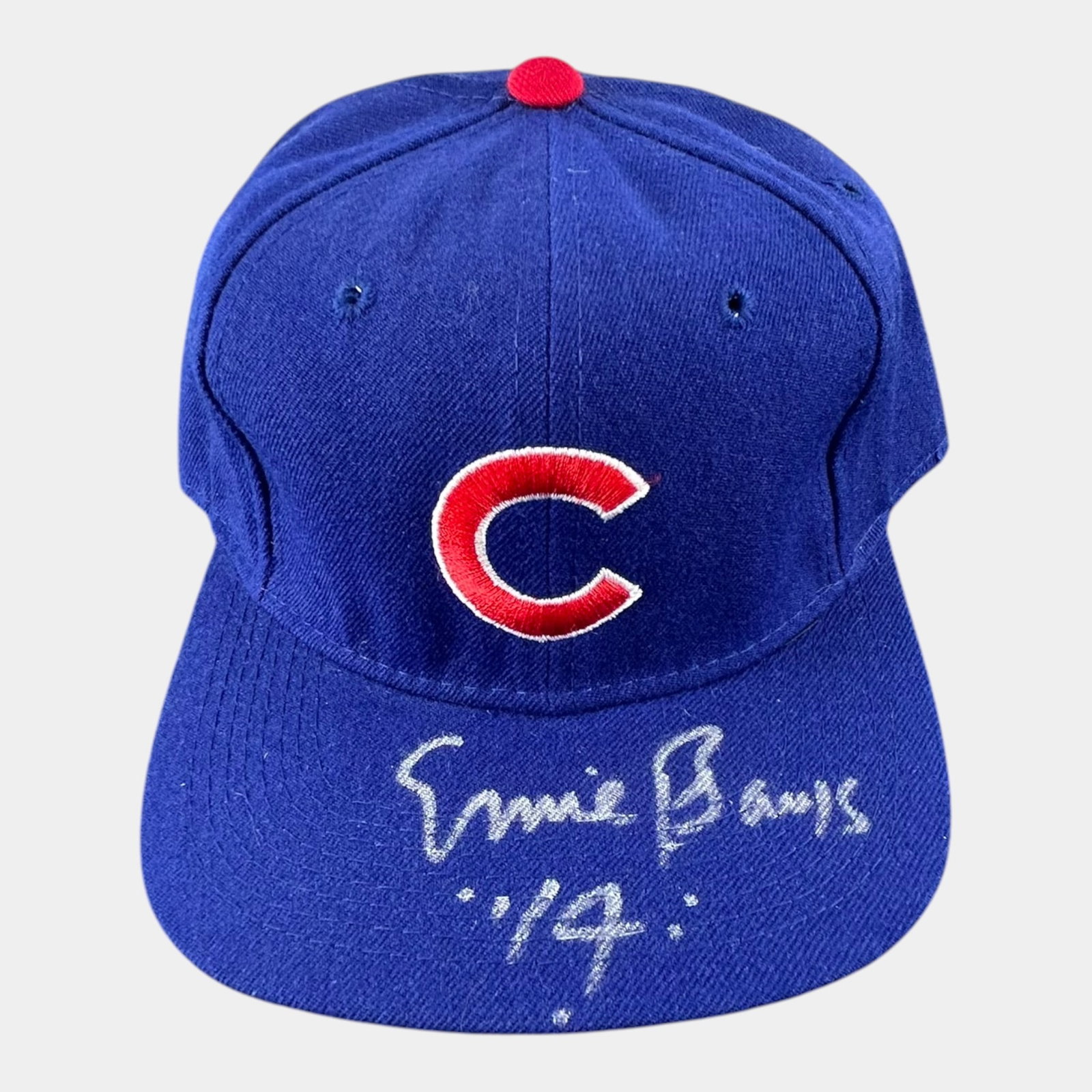 Ernie Banks Autographed Chicago Cubs Baseball Cap Signed "14" MLB Hall Of Fame Memorabilia: Professional, fast, and affordable in house shipping available for all items. For higher resolution images please visit bid.craftedauctions.com Ernie Banks Autographed Chicago Cubs Baseball Cap Signed