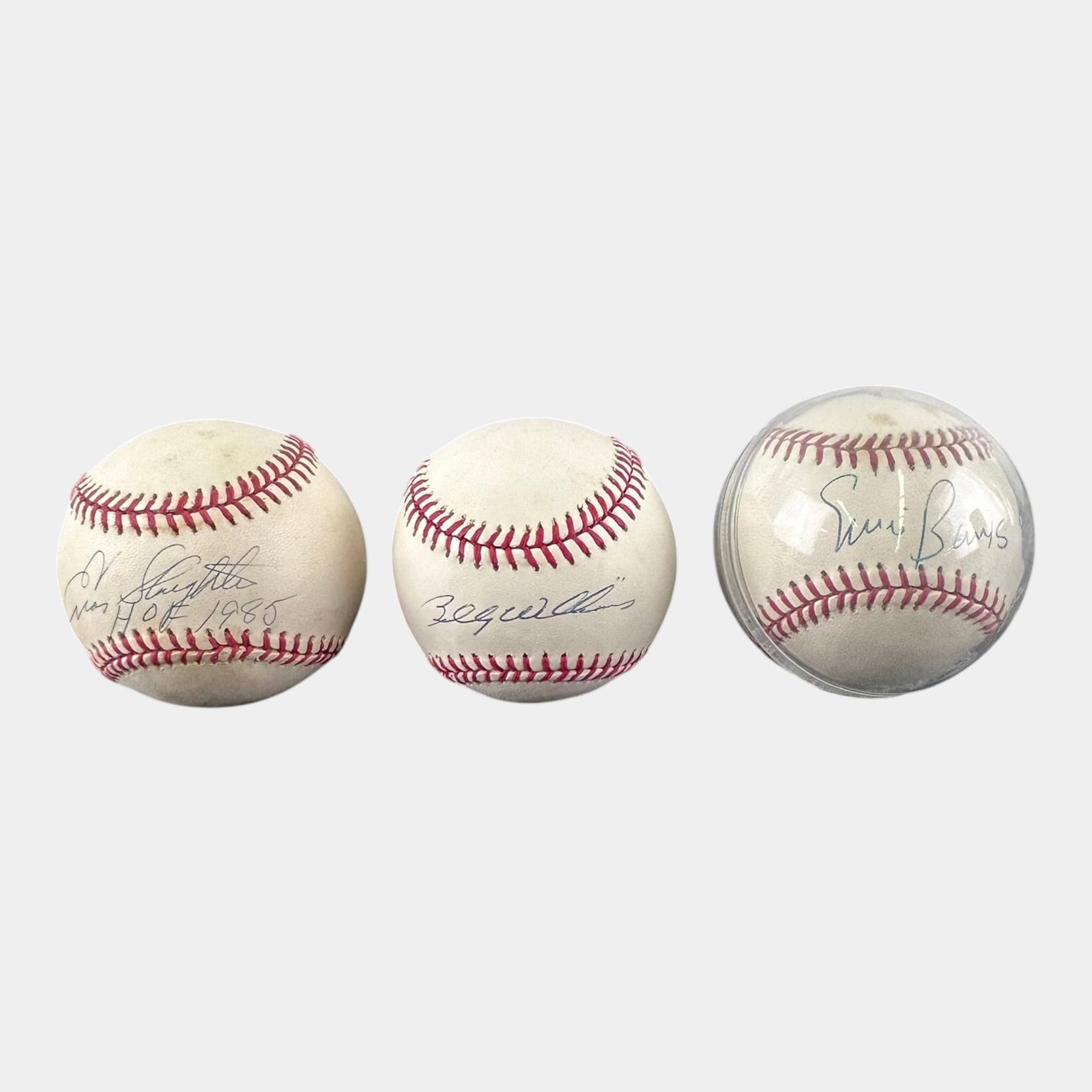 Enos Slaughter, Billy Williams, & Ernie Banks Hand Signed Autographed Baseballs: Professional, fast, and affordable in house shipping available for all items. For higher resolution images please visit bid.craftedauctions.com Enos Slaughter, Billy Williams, & Ernie Banks Hand Signe