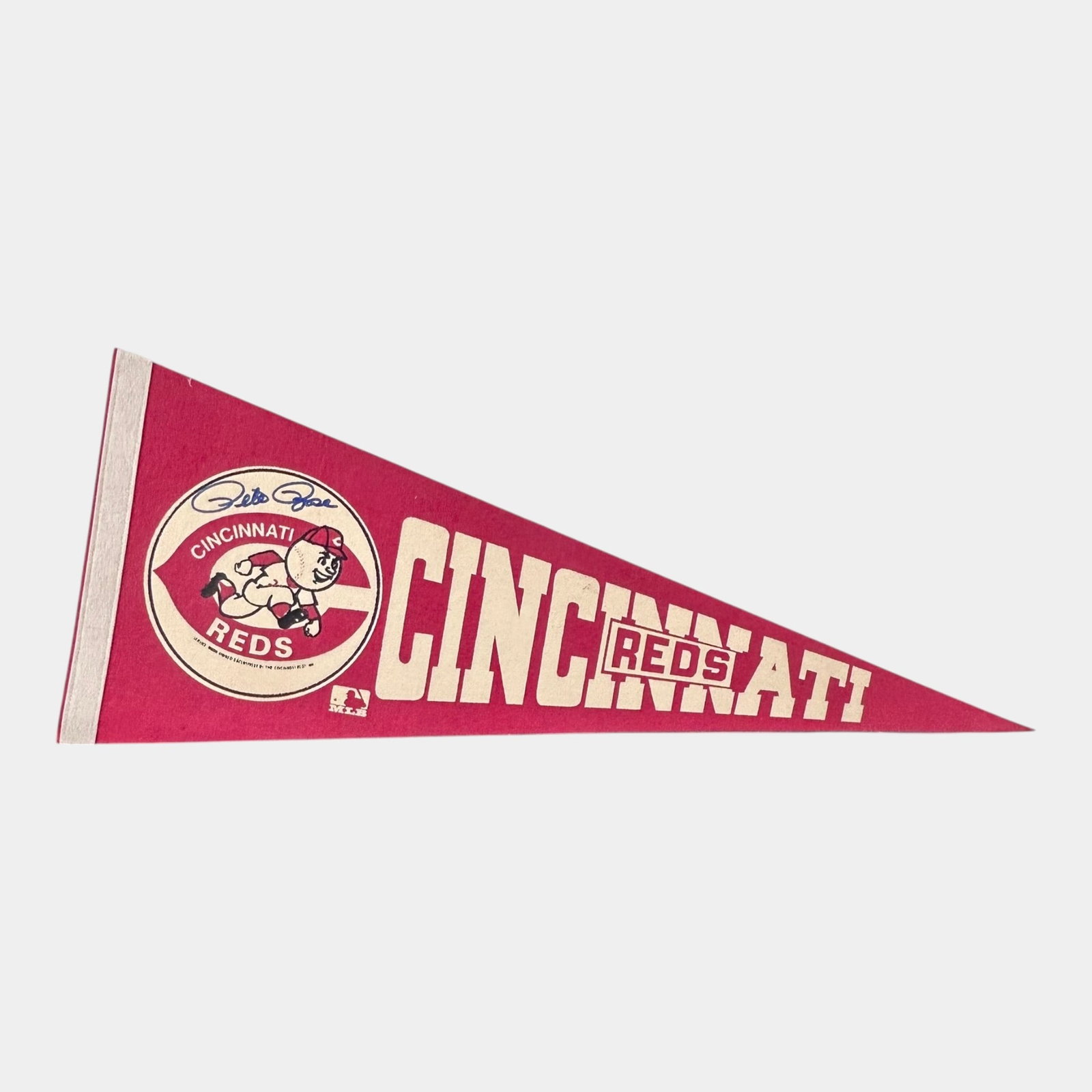 Pete Rose Signed Autographed Cincinnati Reds Vintage 1960s Team Pennant: Professional, fast, and affordable in house shipping available for all items. For higher resolution images please visit bid.craftedauctions.com Pete Rose Signed Autographed Cincinnati Reds Vintage 196