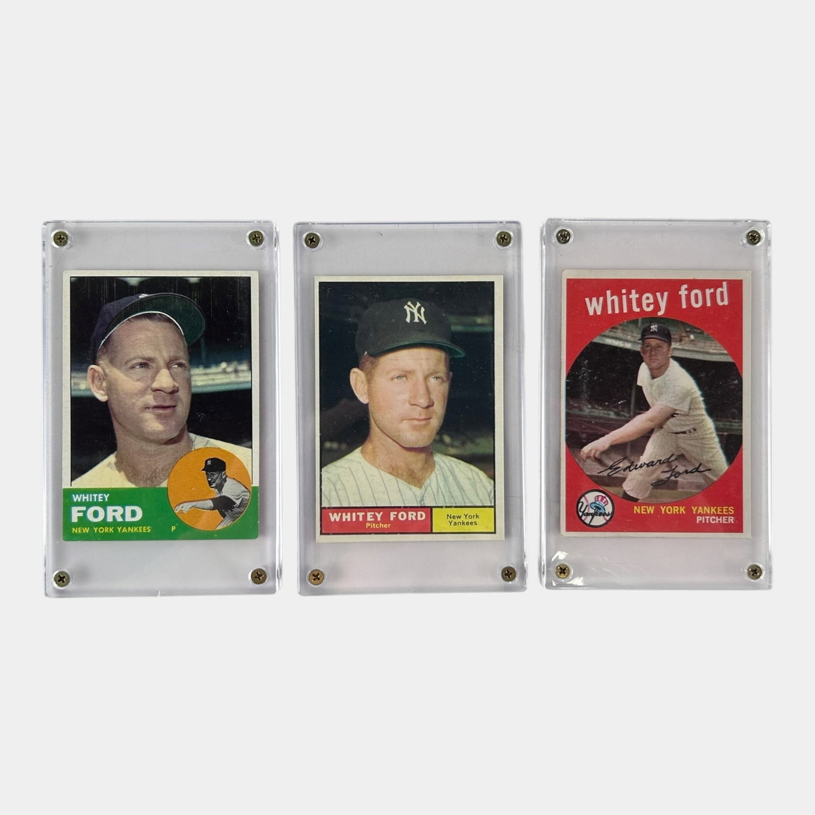Topps 1959, 1961, & 1963 Whitey Ford New York Yankees High Grade Baseball Cards (1 of 2)