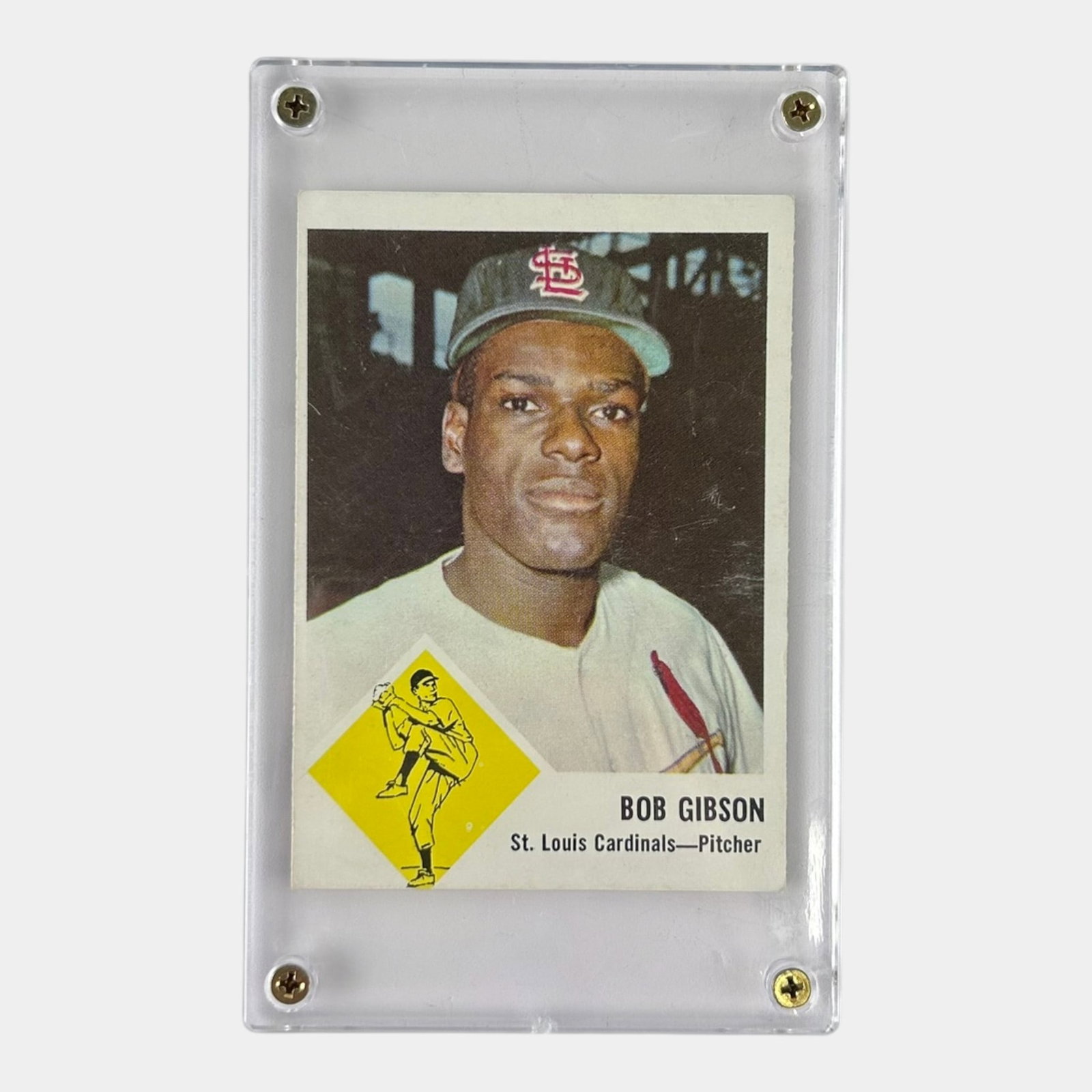 1963 Fleer #61 Bob Gibson St Louis Cardinals High Grade Baseball Card: Professional, fast, and affordable in house shipping available for all items. For higher resolution images please visit bid.craftedauctions.com 1963 Fleer #61 Bob Gibson St Louis Cardinals High Grade 