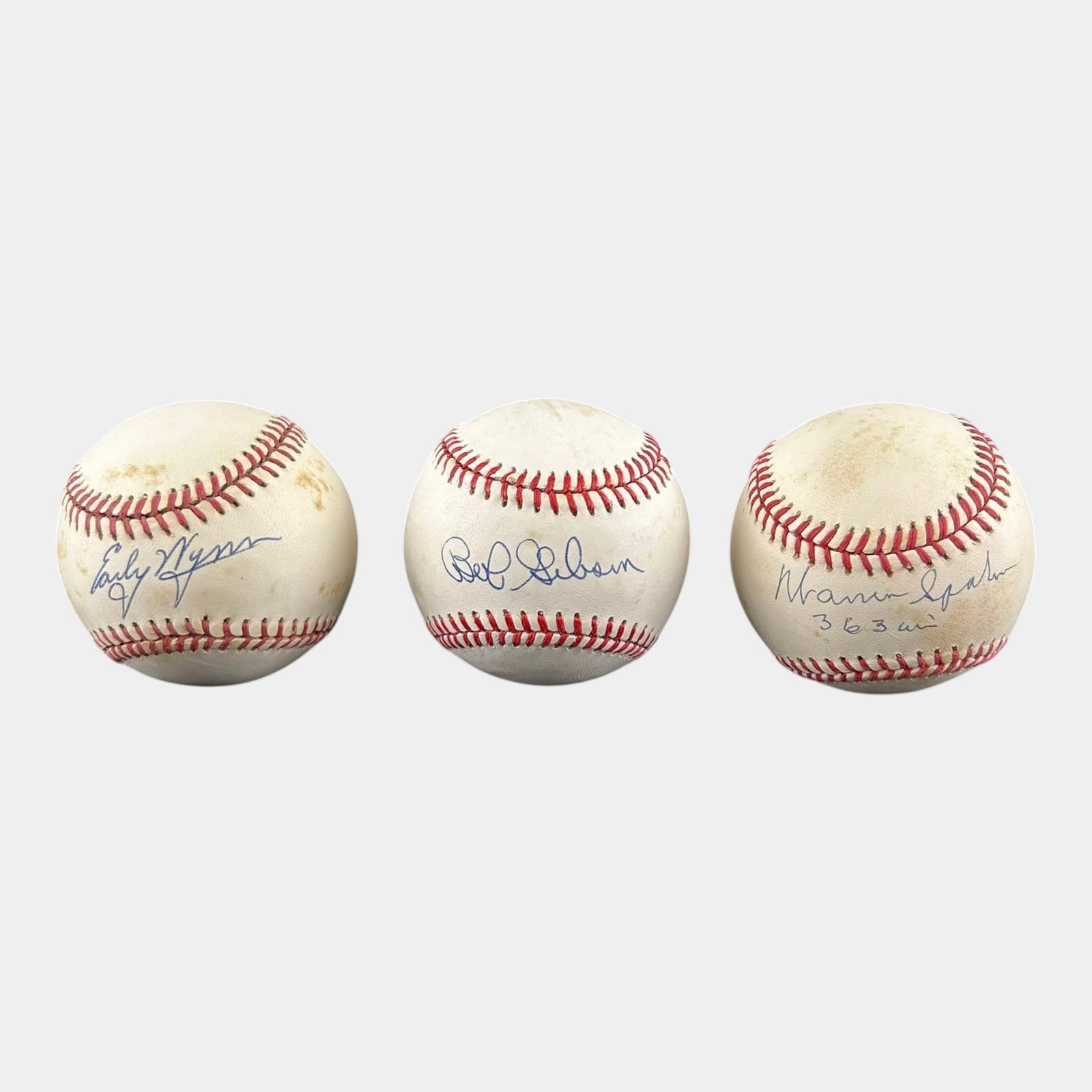 Early Wynn, Bob Gibson, Warren Spahn Hand Signed Autographed Baseballs: Professional, fast, and affordable in house shipping available for all items. For higher resolution images please visit bid.craftedauctions.com Early Wynn, Bob Gibson, Warren Spahn Hand Signed Autogra