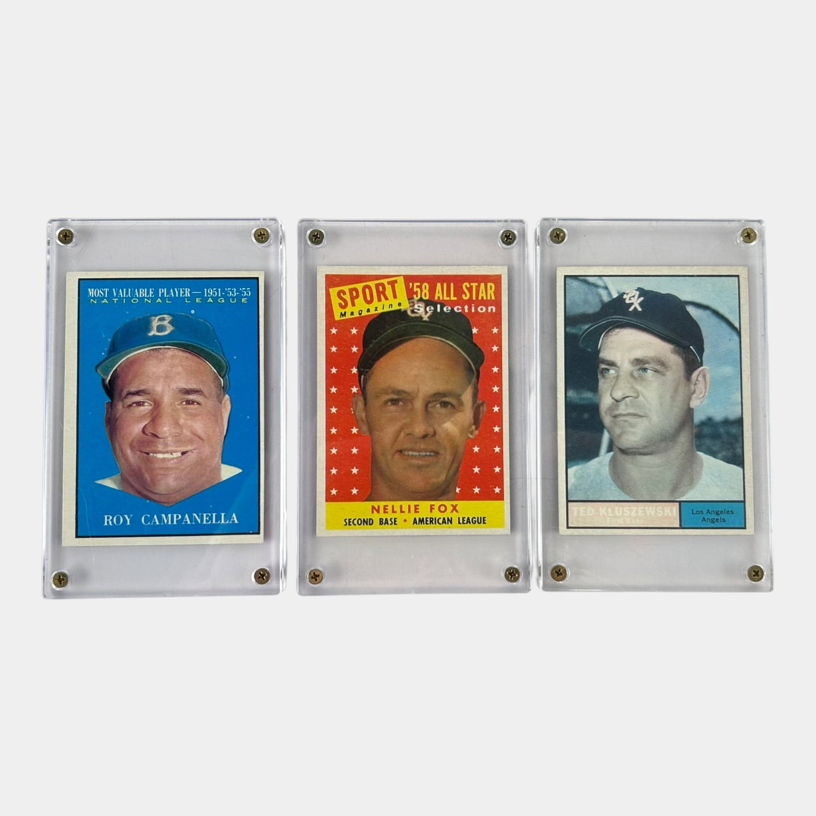 1961 Topps Roy Campanella, 1961 Topps Ted Kluszewski, 1958 Topps Nellie Fox High Grade Baseball (1 of 2)