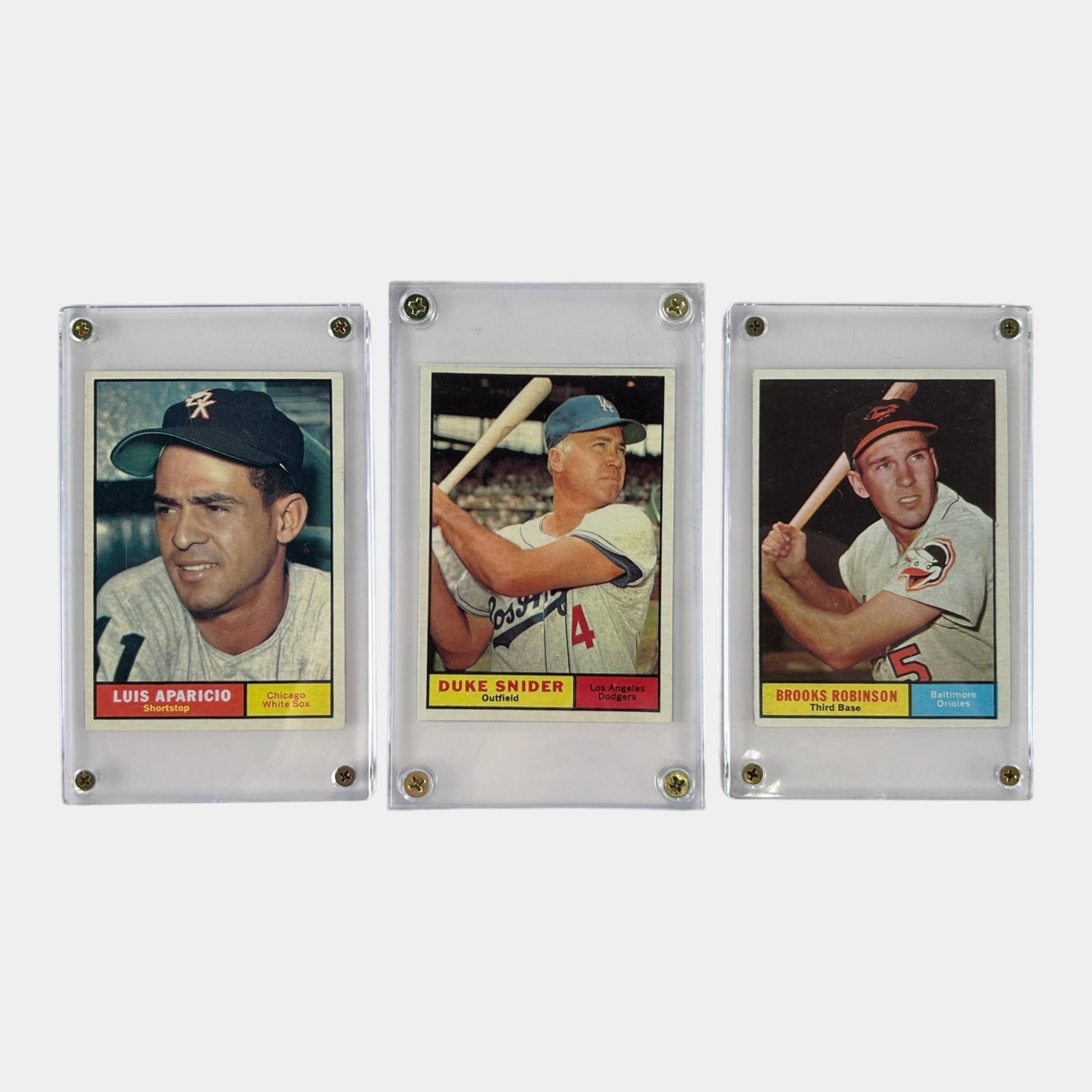 1961 Topps Brooks Robinson, Luis Aparicio, & Duke Snider High Grade Baseball Cards (1 of 2)