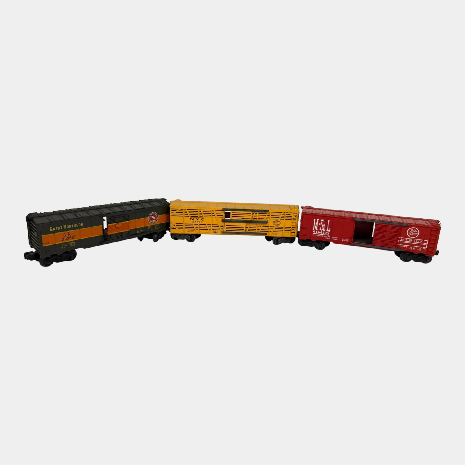 Lionel Trains Post War Yellow NYC 63561, Great Northern 6464450, M St. Louis 6464525 Box Cars: Professional, fast, and affordable in house shipping available for all items. For higher resolution images please visit bid.craftedauctions.com Lionel Trains Post War Yellow NYC 63561, Great Northern 
