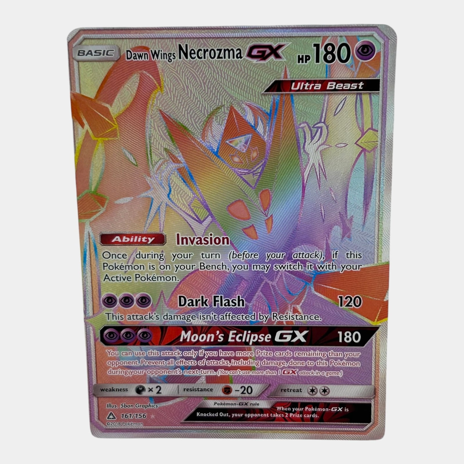 Dawn Wings Necrozma GX #161 Secret Rainbow Rare Sun & Moon Ultra Prism Pokemon Card: Professional, fast, and affordable in house shipping available for all items. For higher resolution images please visit bid.craftedauctions.com Dawn Wings Necrozma GX #161 Secret Rainbow Rare Sun & Mo