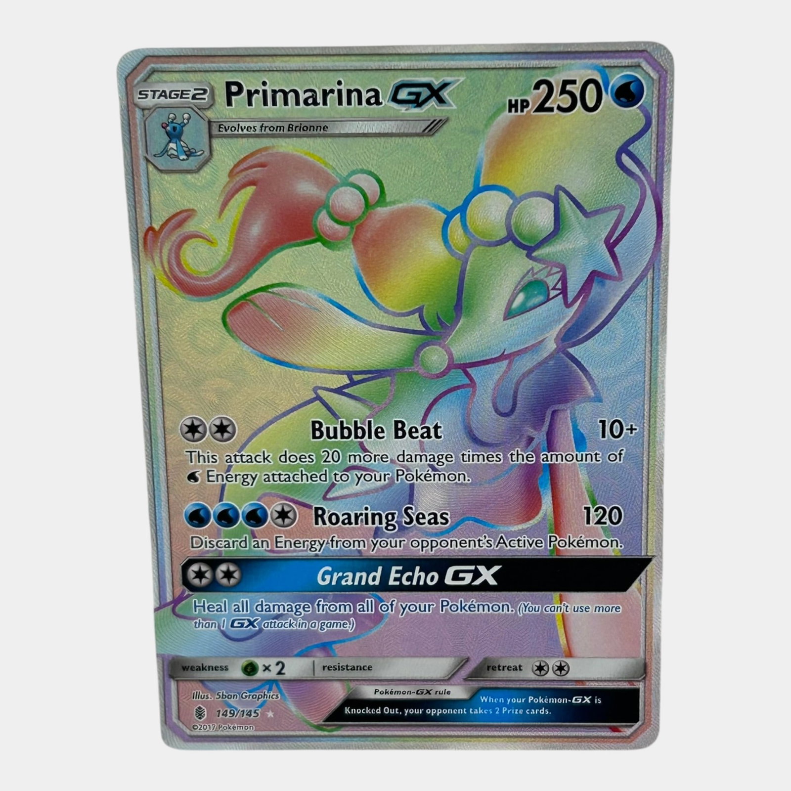Primarina GX #149 Secret Rainbow Rare Sun & Moon Guardians Rising Pokemon Card: Professional, fast, and affordable in house shipping available for all items. For higher resolution images please visit bid.craftedauctions.com Primarina GX #149 Secret Rainbow Rare Sun & Moon Guardia