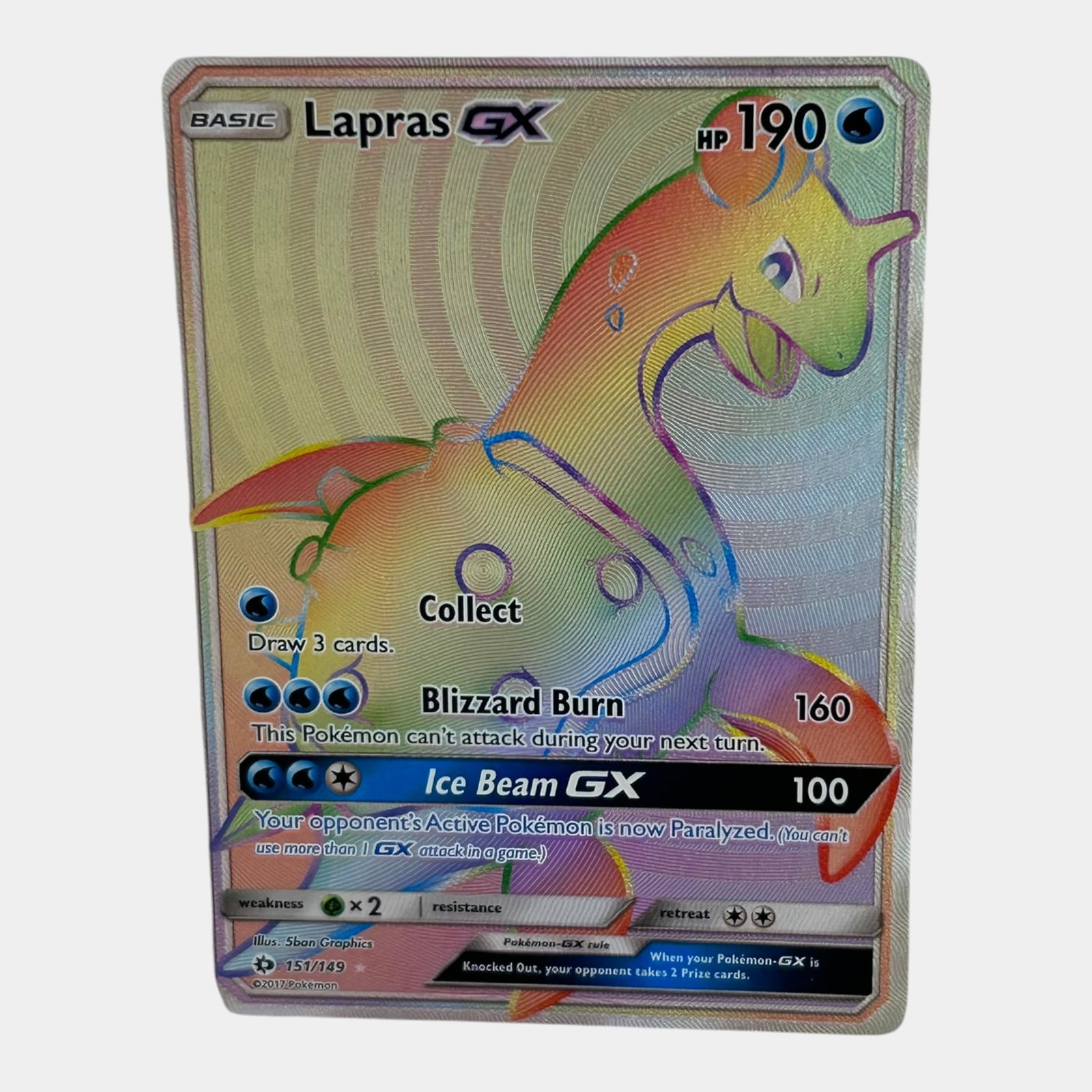 Lapras GX #151 Secret Rainbow Rare Sun & Moon Base Set Pokemon Card: Professional, fast, and affordable in house shipping available for all items. For higher resolution images please visit bid.craftedauctions.com Lapras GX #151 Secret Rainbow Rare Sun & Moon Base Set P