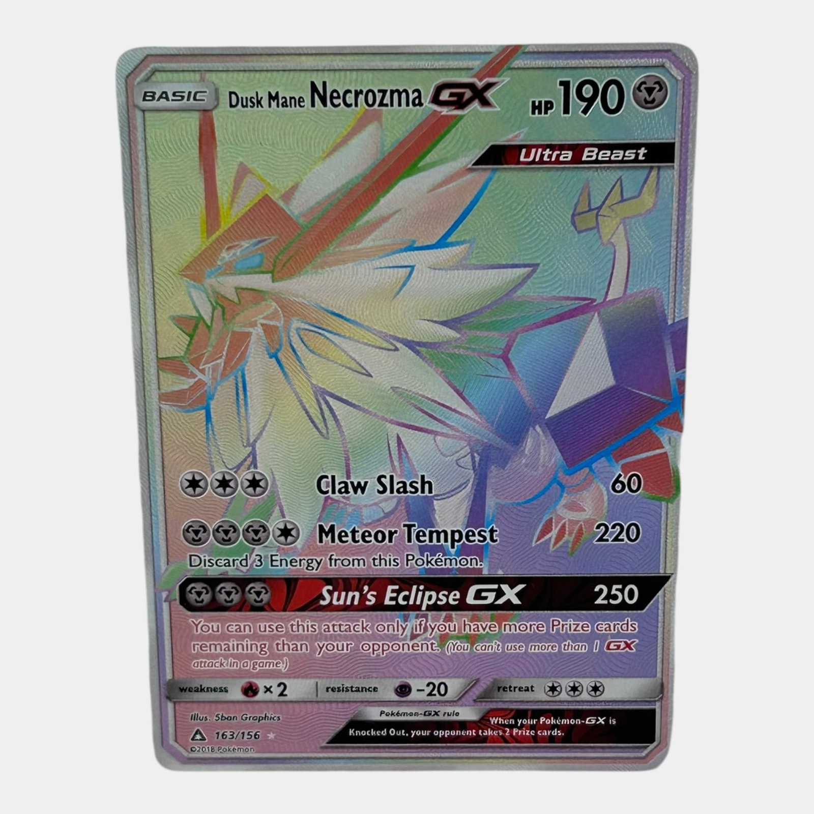 Dusk Mane Necrozma GX #163 Secret Rainbow Rare Sun & Moon Ultra Prism Pokemon Card (1 of 2)