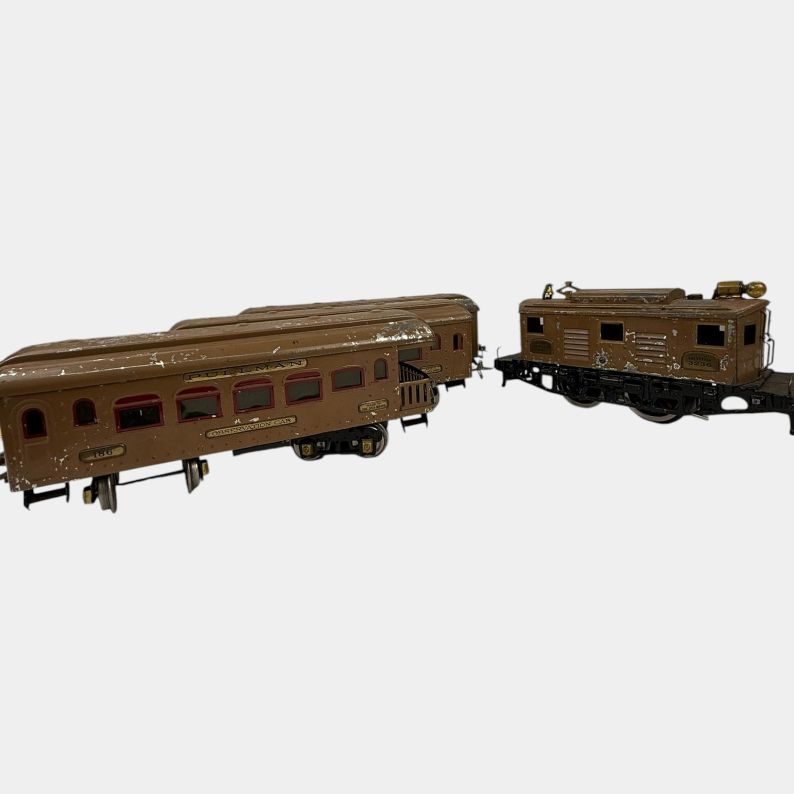 Ives Trains Pre War 1920s Pullman Club Car 184 Parlor Car 185 Observation Car 186, & Motor 3236 (1 of 5)