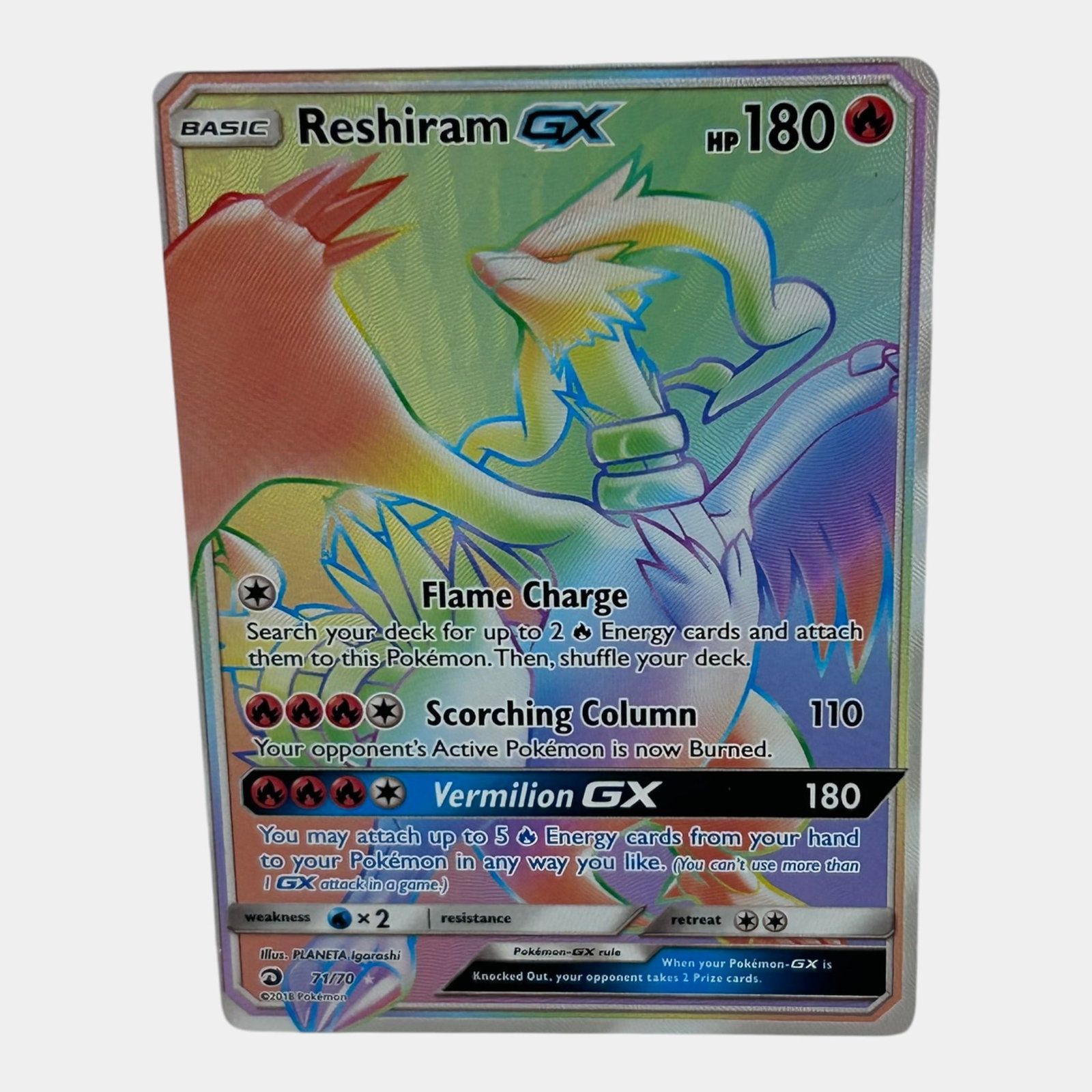 Reshiram GX #71 Full Art Secret Rainbow Rare Sun & Moon Dragon Majesty Pokemon Card (1 of 2)