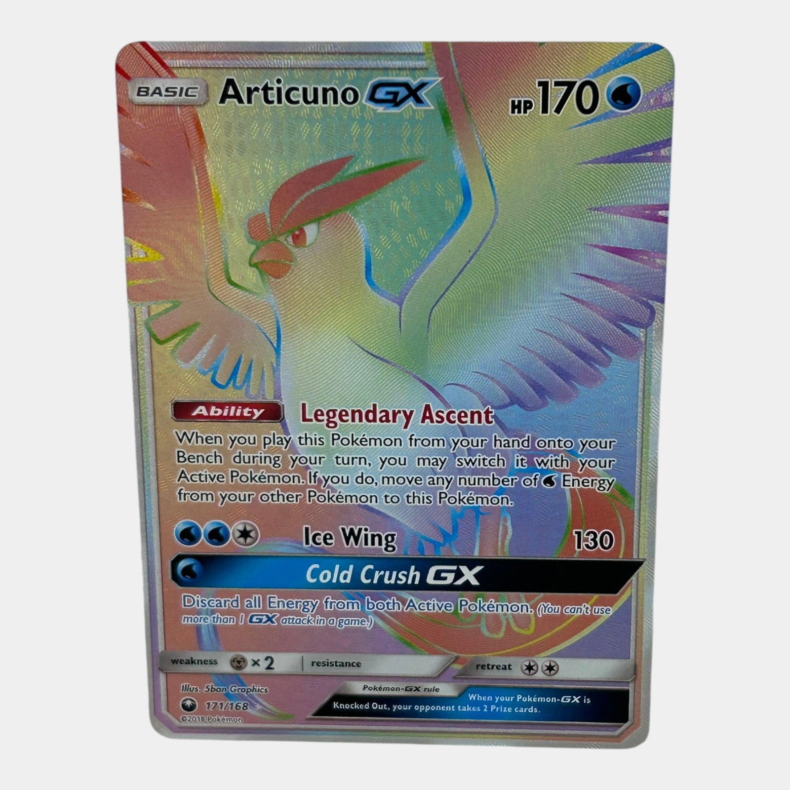 Articuno GX #171 Full Art Secret Rainbow Rare Sun & Moon Celestial Storm Pokemon Card: Professional, fast, and affordable in house shipping available for all items. For higher resolution images please visit bid.craftedauctions.com Articuno GX #171 Full Art Secret Rainbow Rare Sun & Moon