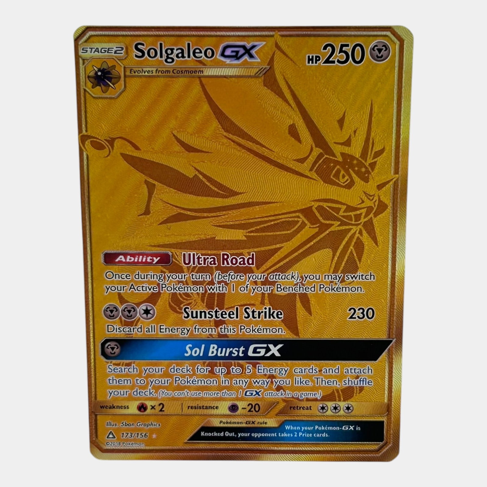 Solgaleo GX #173 Secret Golden Rare Sun & Moon Ultra Prism Ultra Prism: Professional, fast, and affordable in house shipping available for all items. For higher resolution images please visit bid.craftedauctions.com Solgaleo GX #173 Secret Golden Rare Sun & Moon Ultra Pri