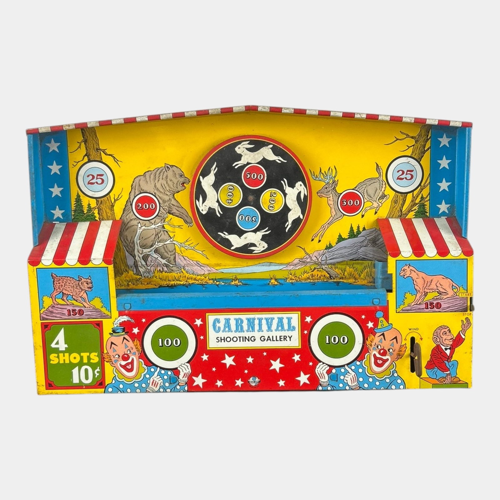 Ohio Art Company 1950s Mechanical Wind Up Tin Litho Carnival Shooting Gallery Toy (1 of 2)